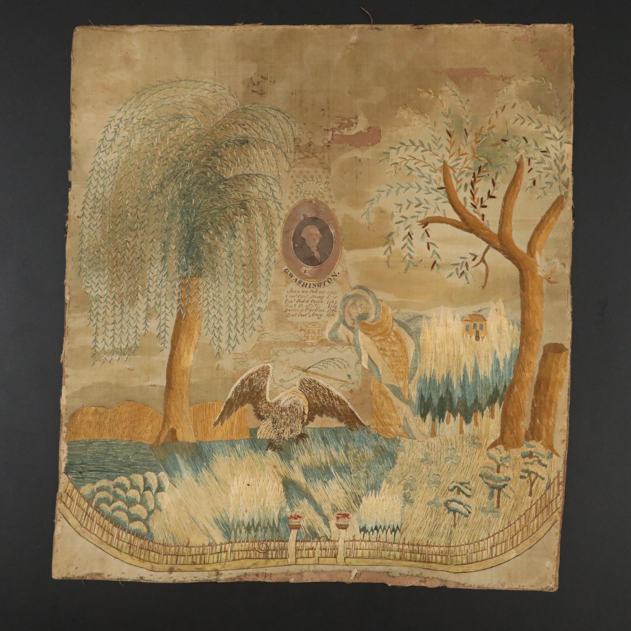 George Washington Silk Needlework Mourning Picture, circa 1800