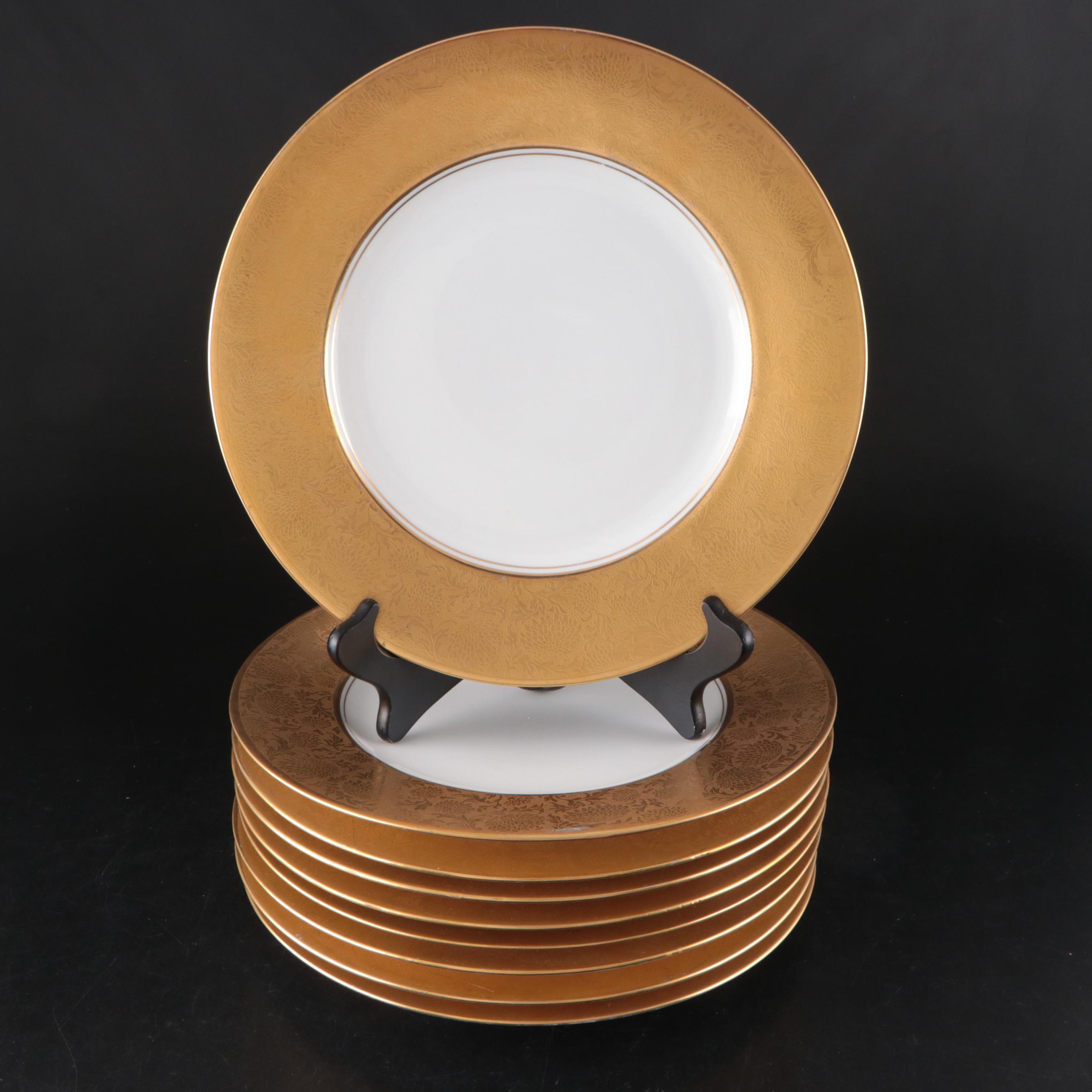 Hutschenreuther Gilt Encrusted Porcelain Dinner Plates, Early/Mid-20th Century