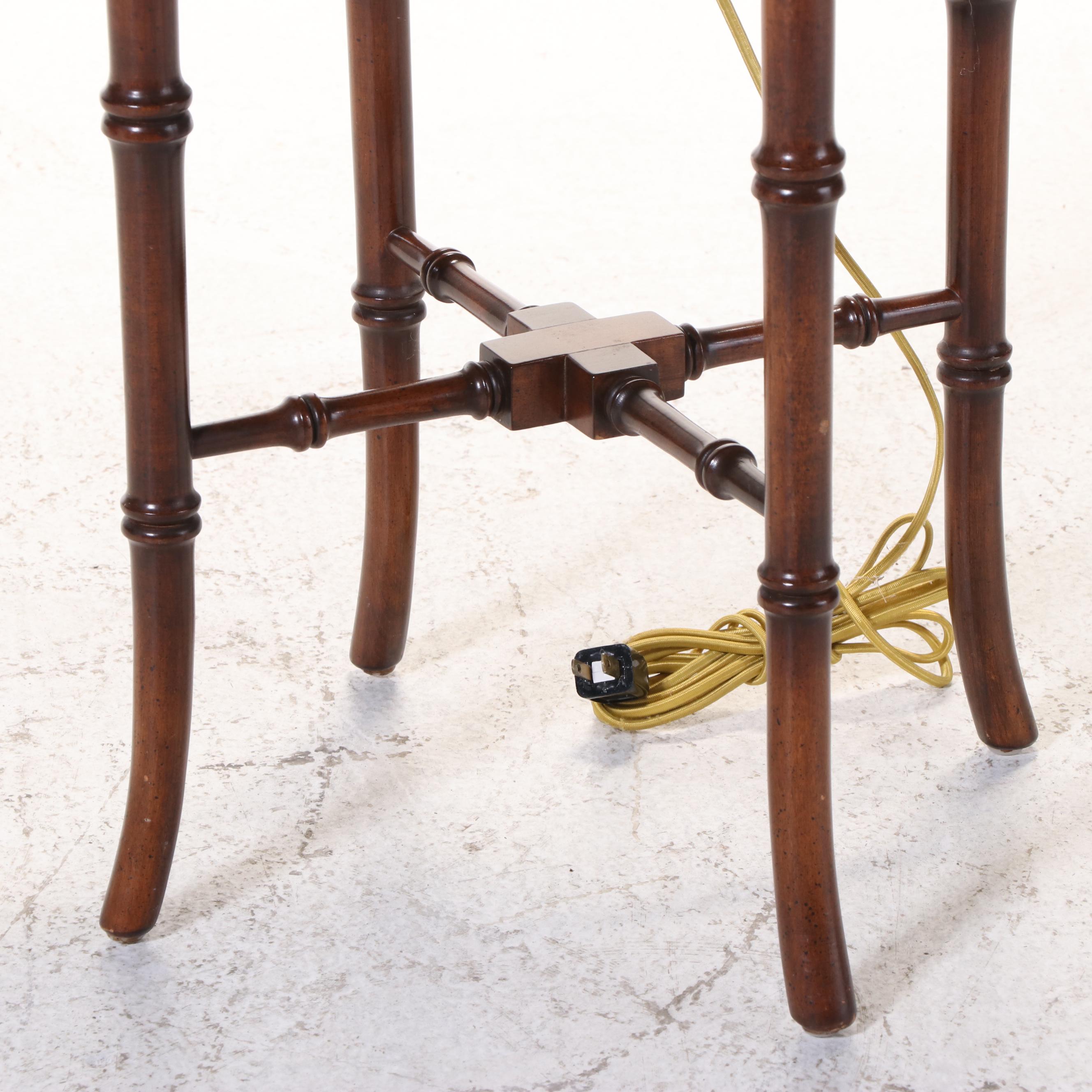 Frederick Cooper Wooden Faux Bamboo and Brass Tray Floor Table Lamp