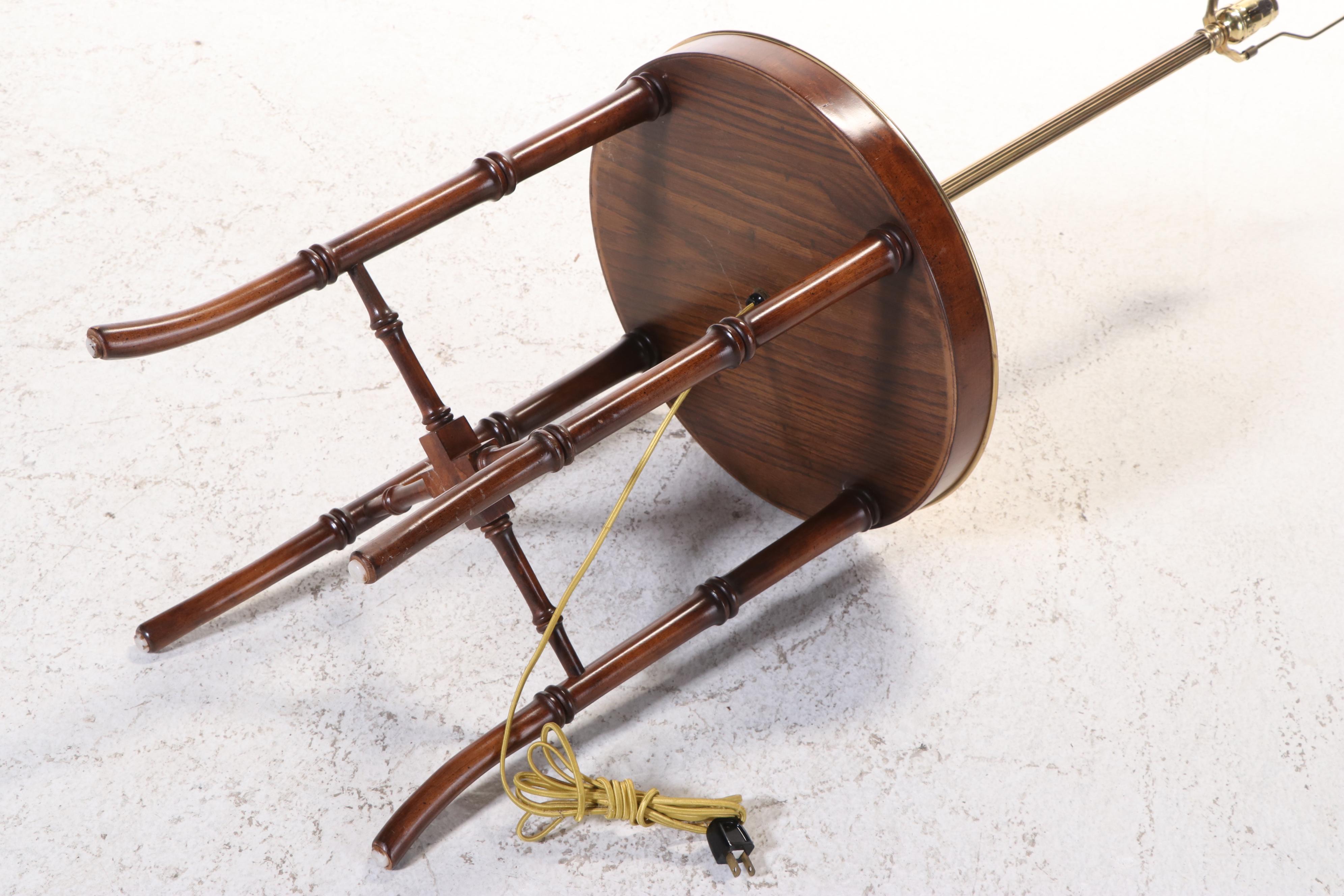 Frederick Cooper Wooden Faux Bamboo and Brass Tray Floor Table Lamp