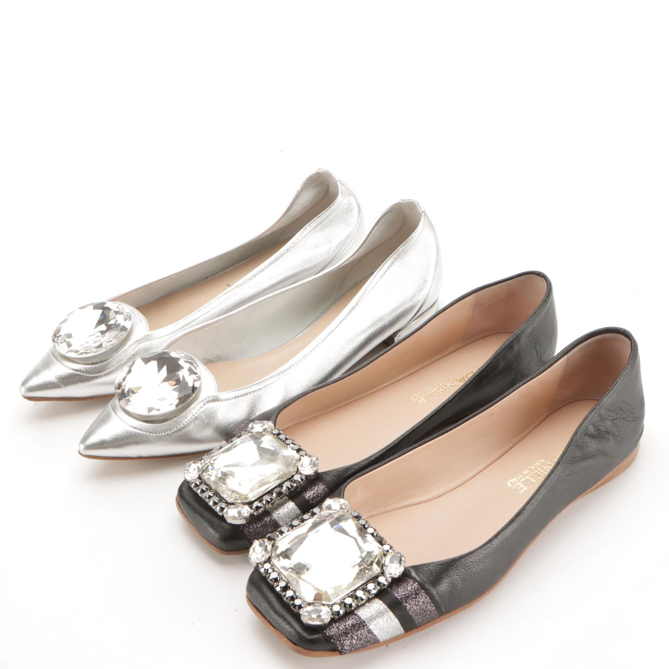Eddy Daniele Swarovski Crystal and Casadei Rhinestone Embellished Flats