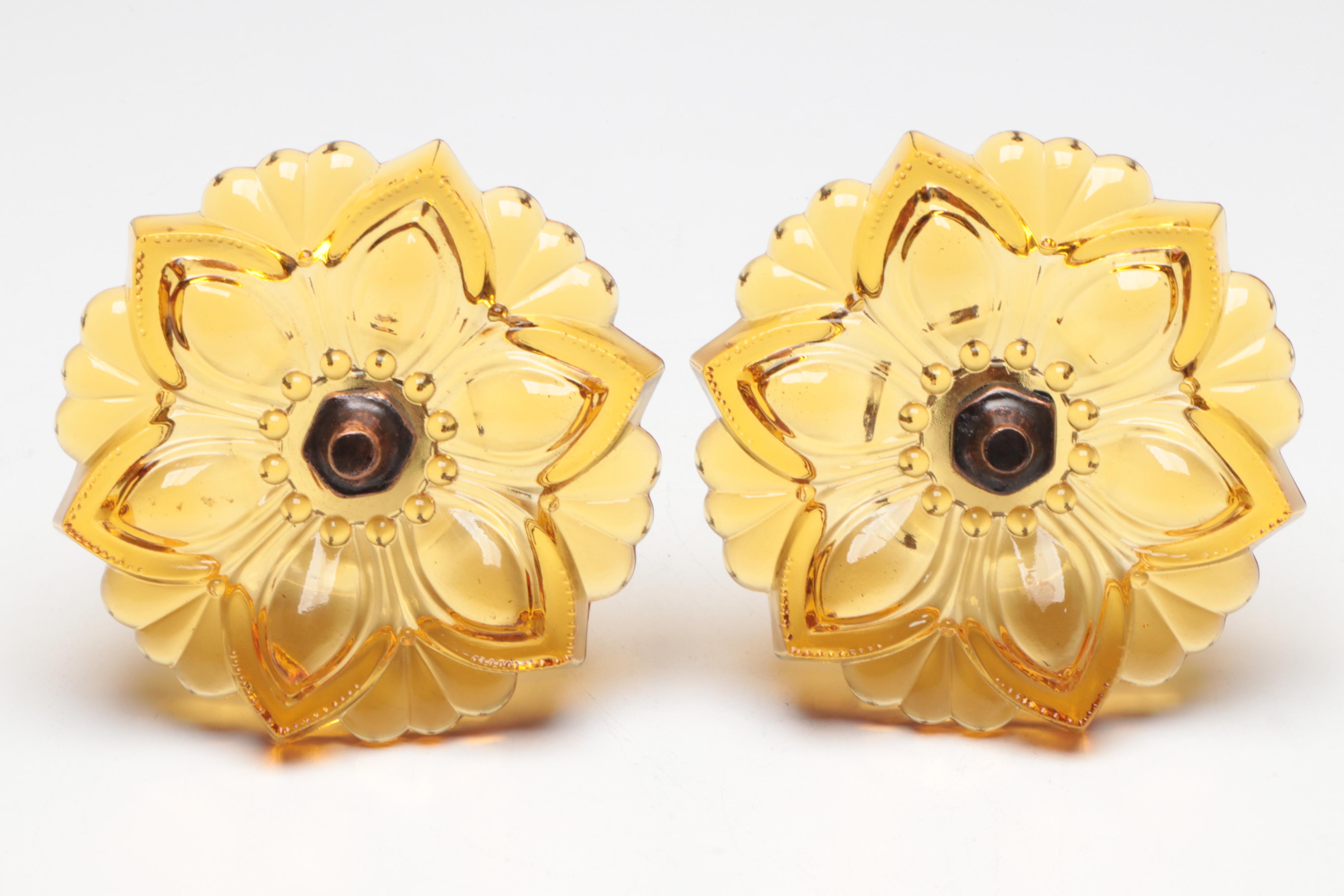 Victorian Pressed Glass Curtain Ties with Murano Style Basket and Other Vase