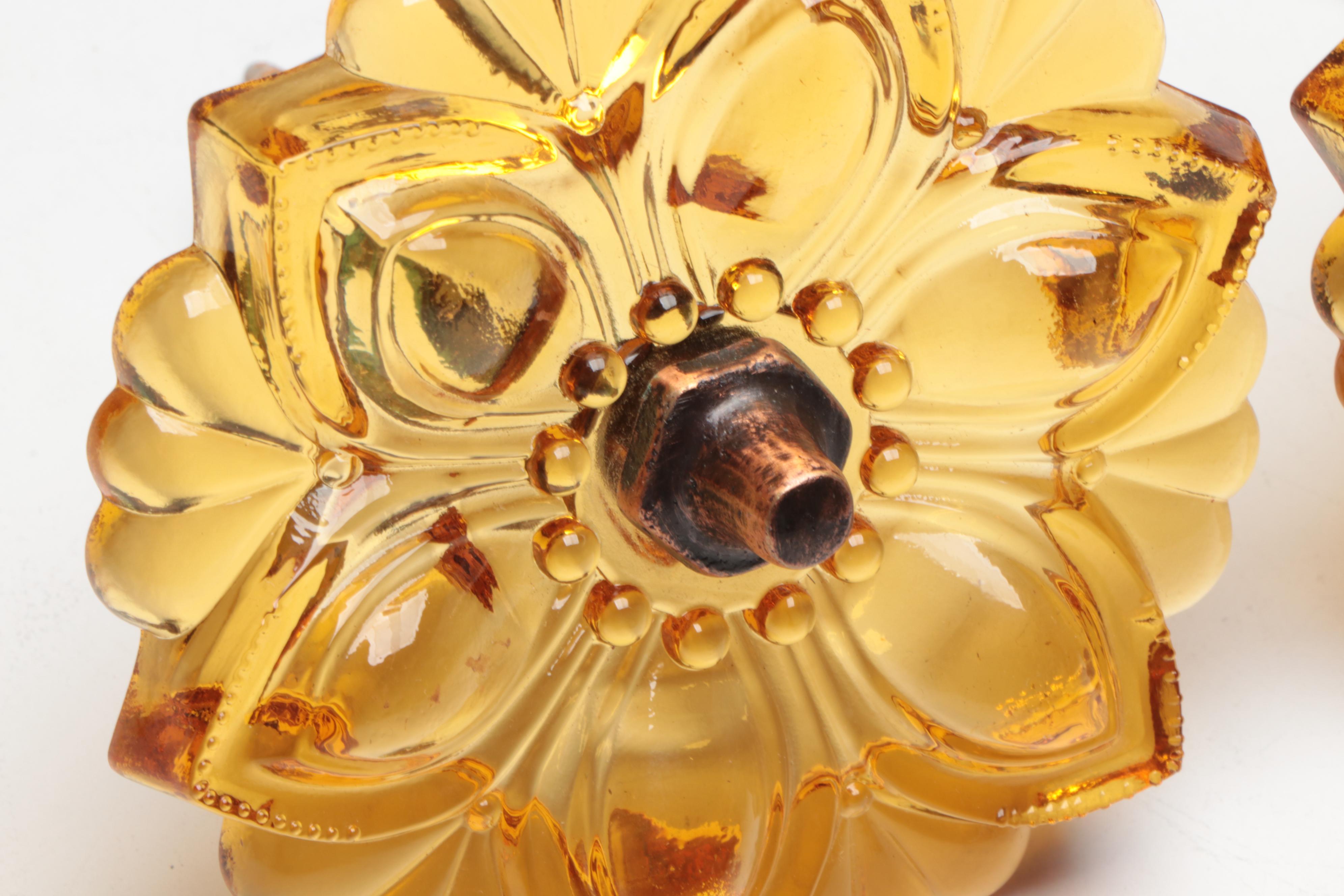 Victorian Pressed Glass Curtain Ties with Murano Style Basket and Other Vase