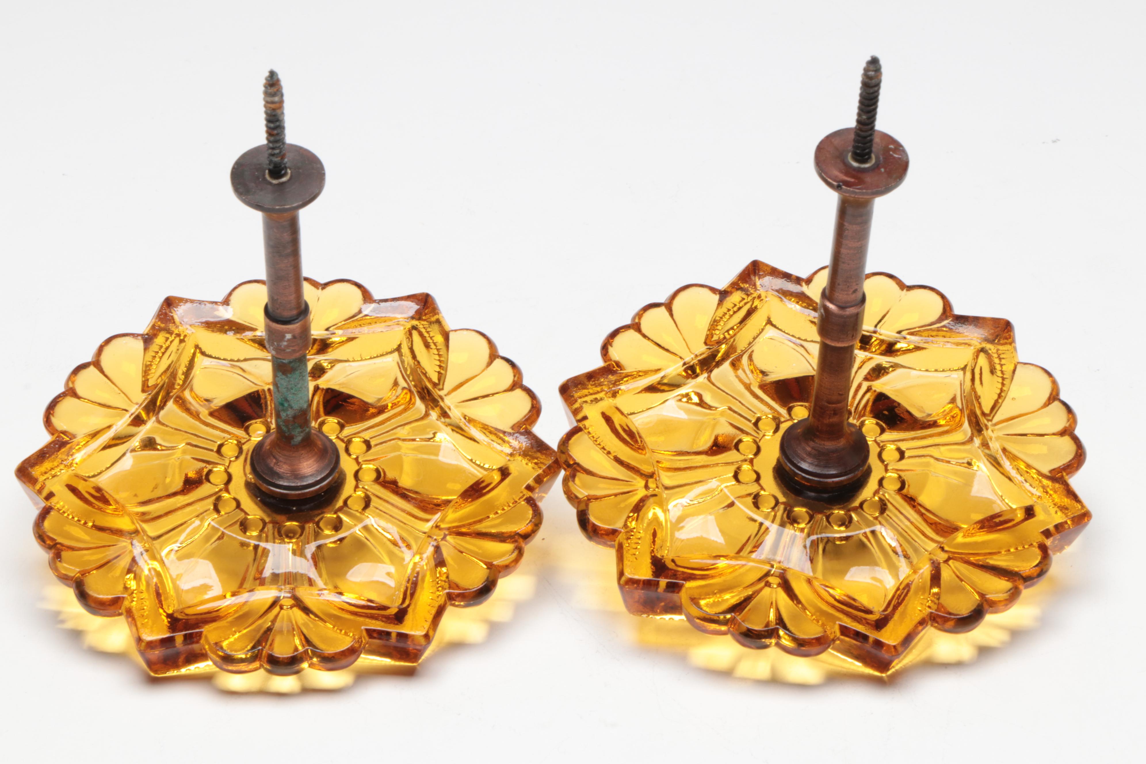 Victorian Pressed Glass Curtain Ties with Murano Style Basket and Other Vase