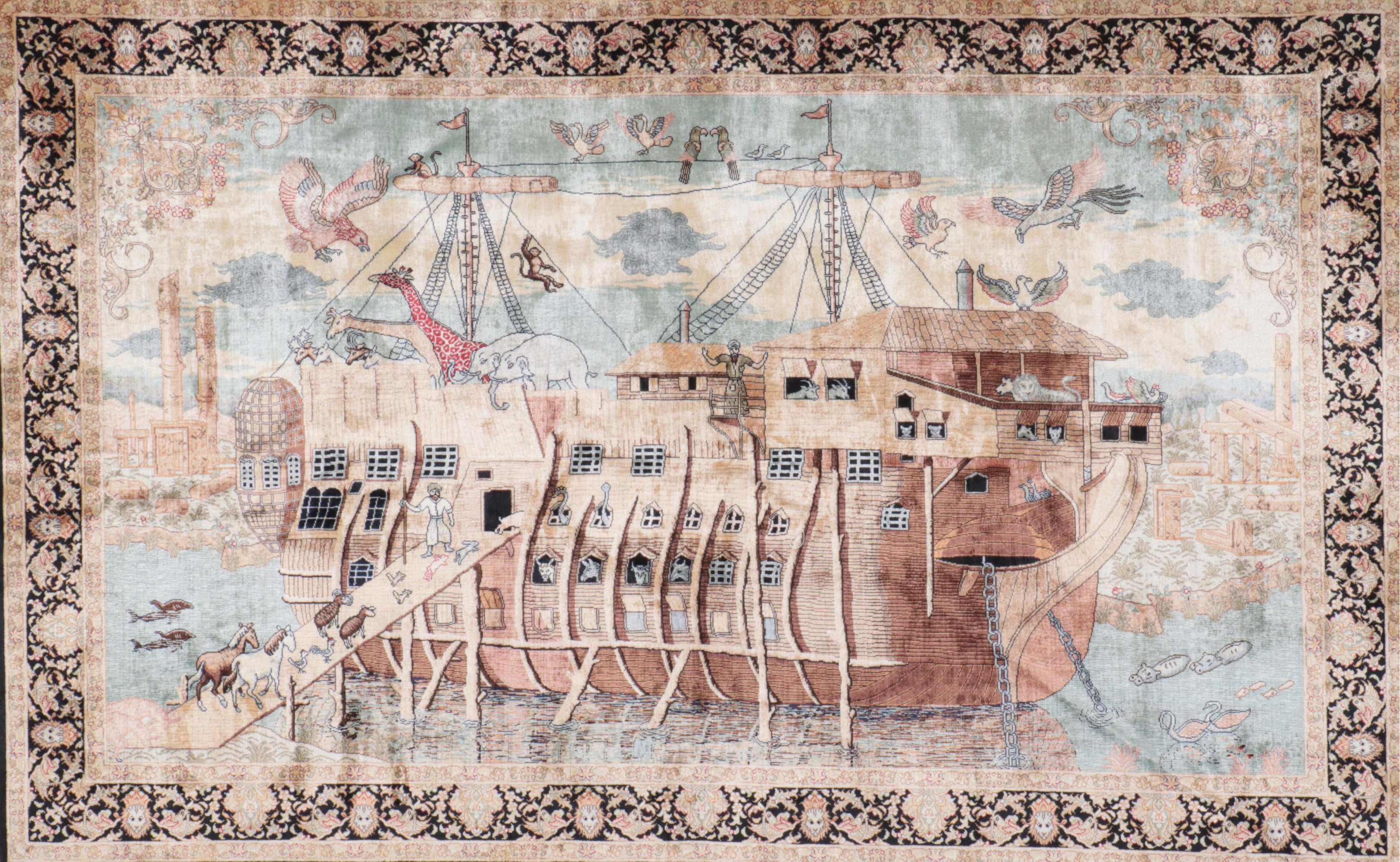 4'5 x 6'1 Hand-Knotted Sino-Persian "Noah's Ark" Silk Area Rug