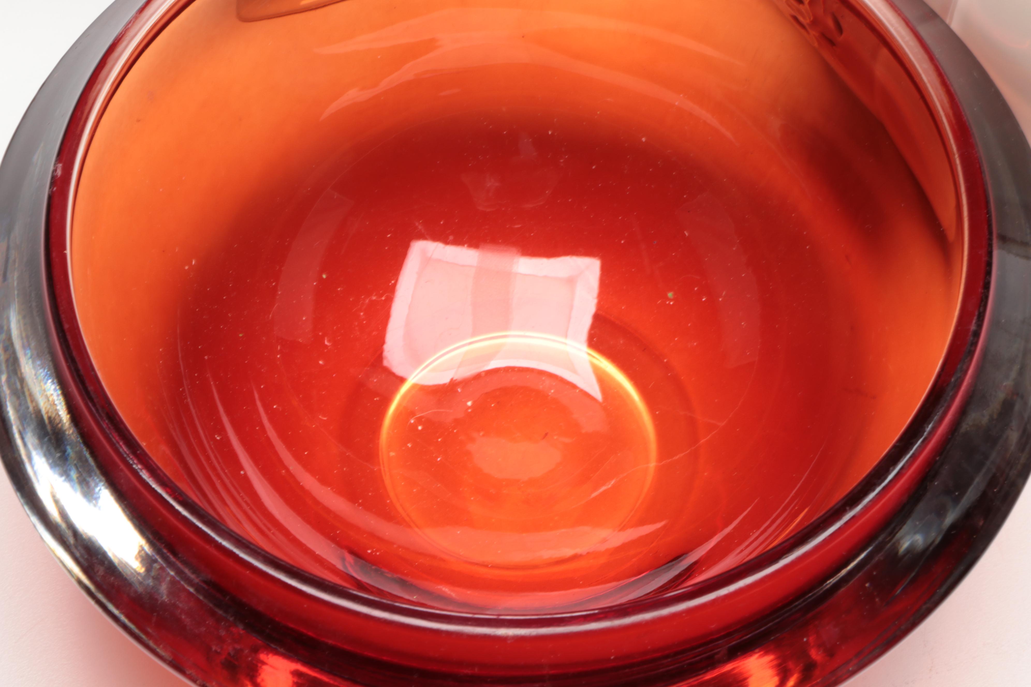 Lenox Fine China Vases with Gilt-Decorated Pumpkin Votive and Red Glass Bowl