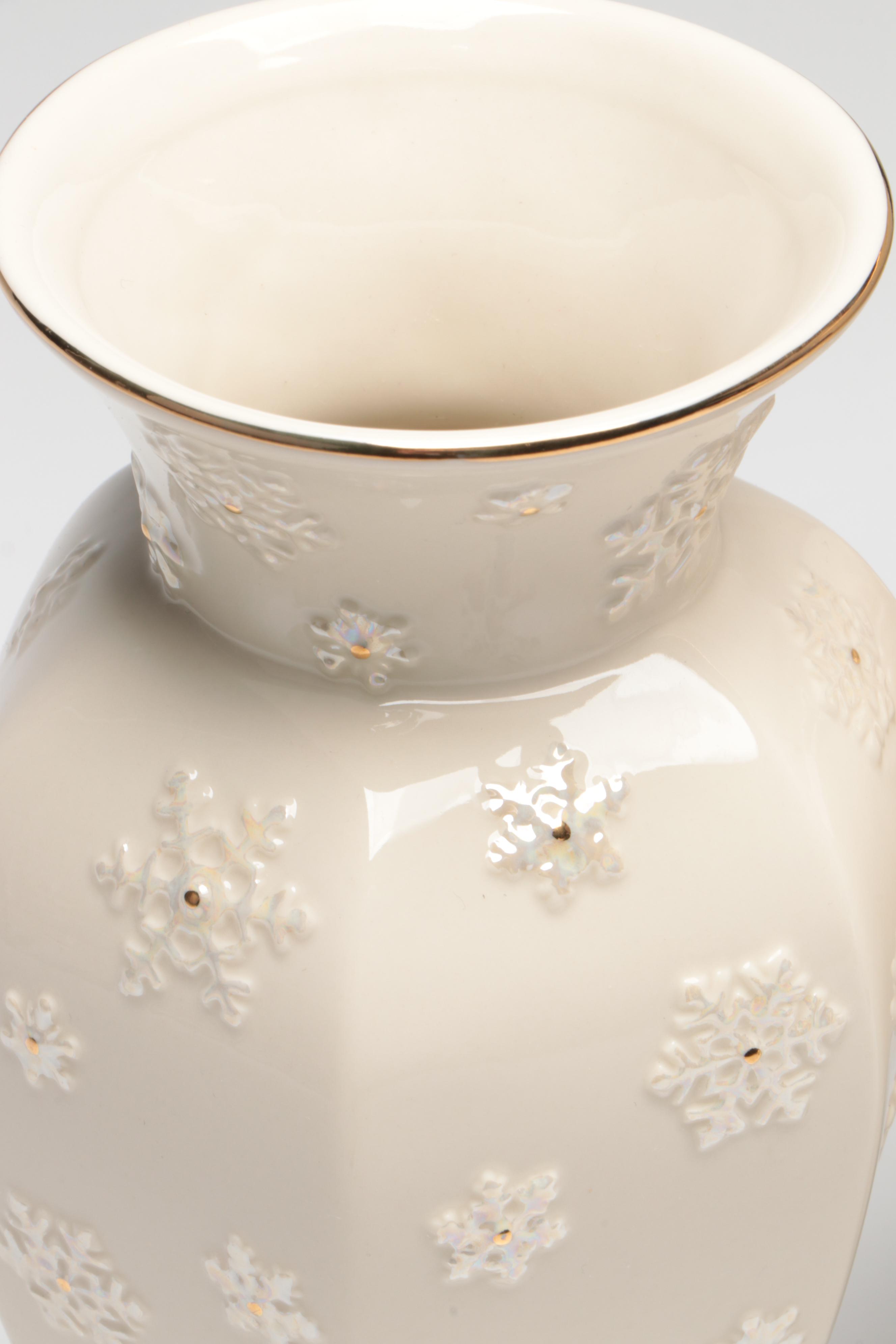 Lenox Fine China Vases with Gilt-Decorated Pumpkin Votive and Red Glass Bowl