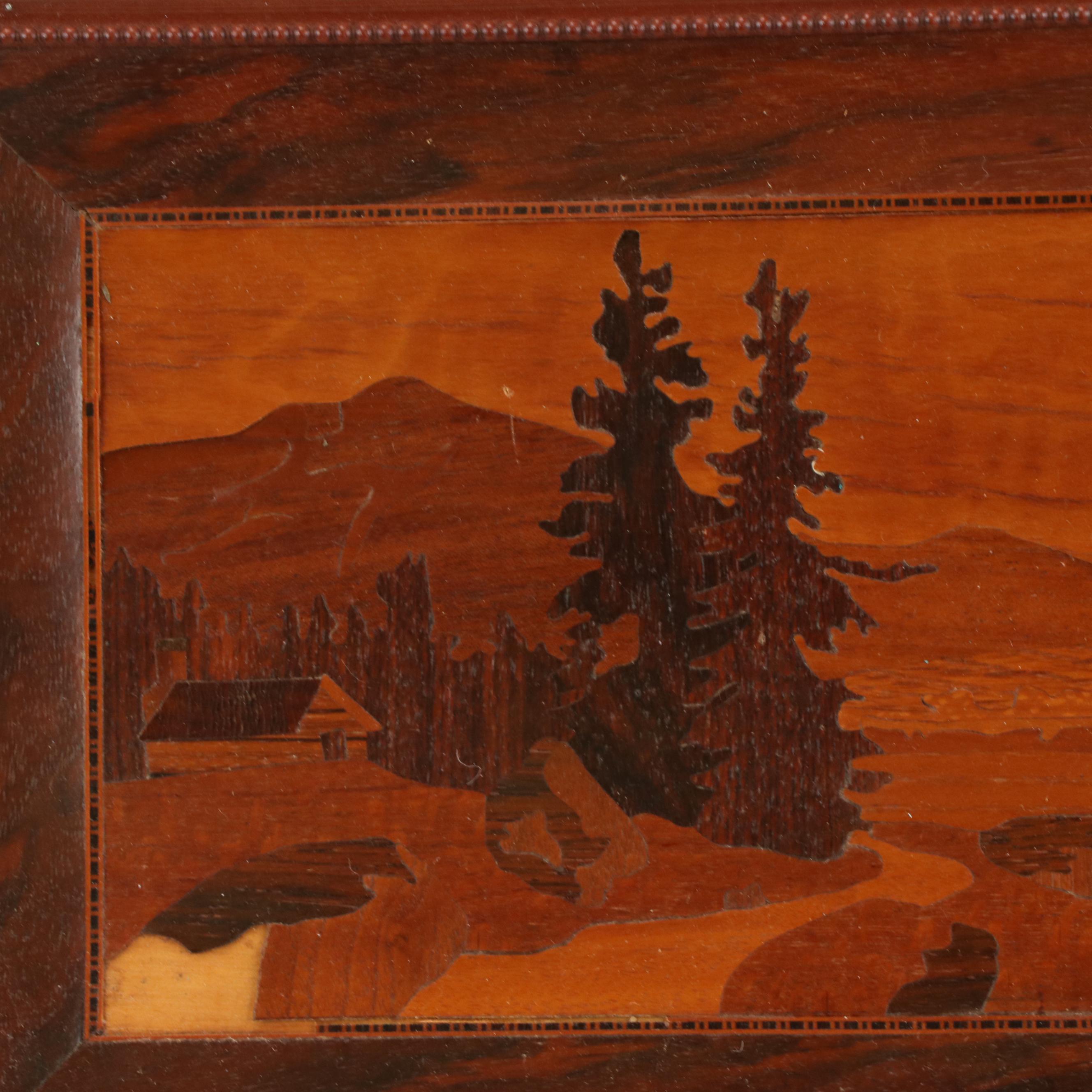 Wood Marquetry Landscape Panel, 20th Century