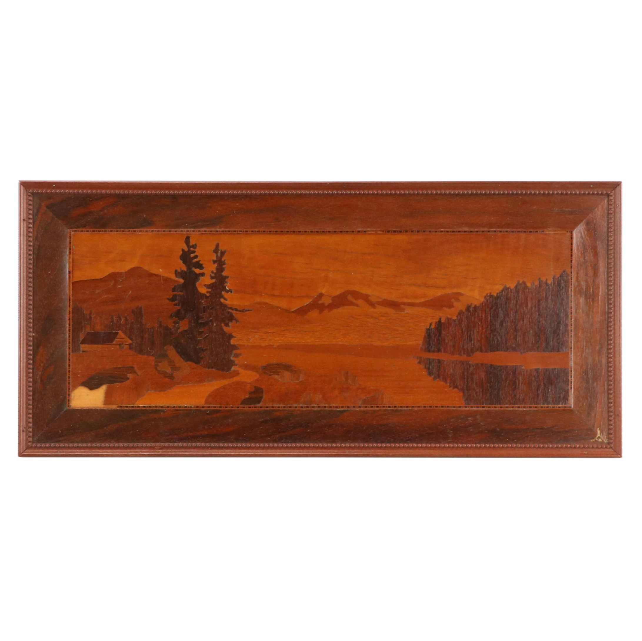 Wood Marquetry Landscape Panel, 20th Century