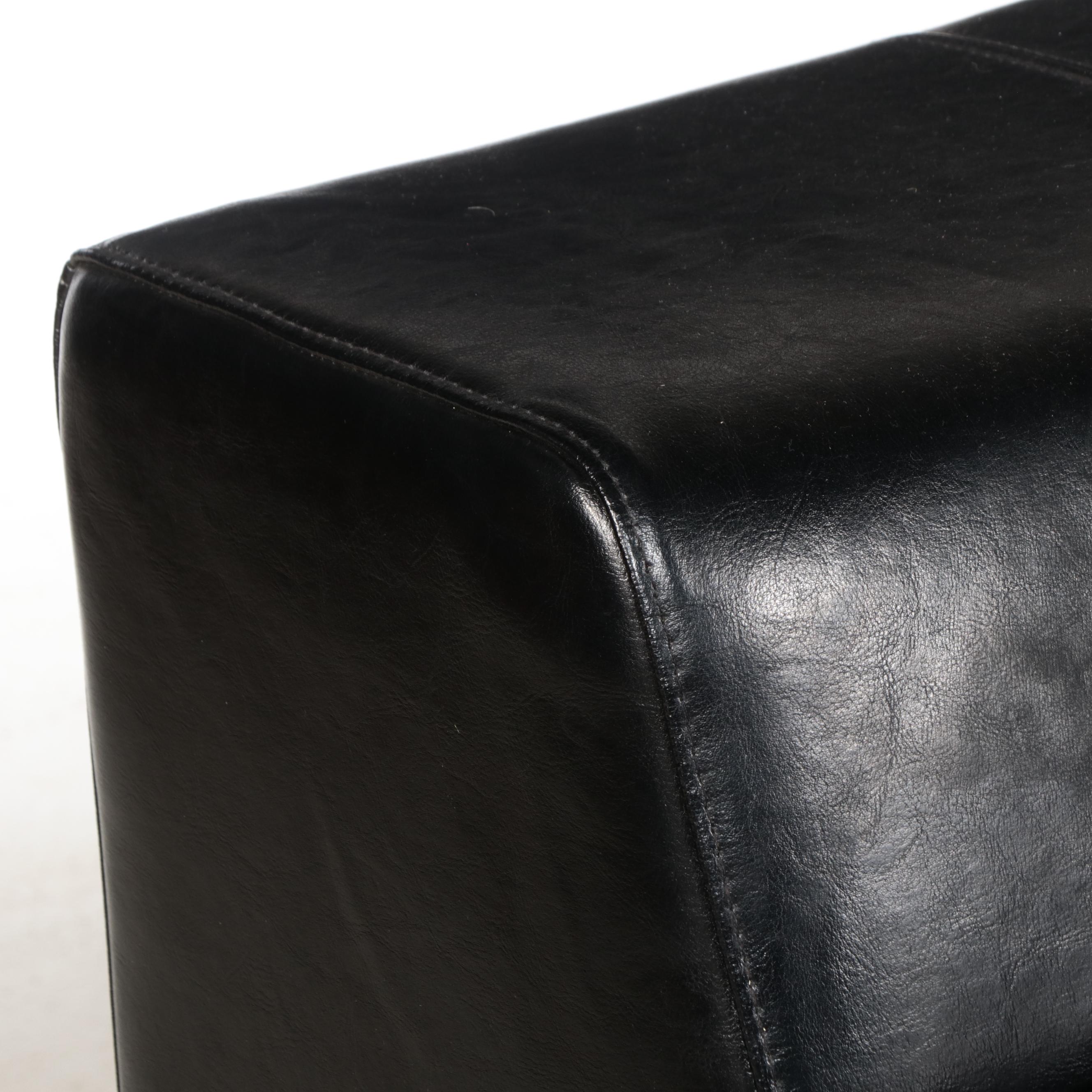 IKEA Silver Powder-Coated Metal and Black Leather Sofa