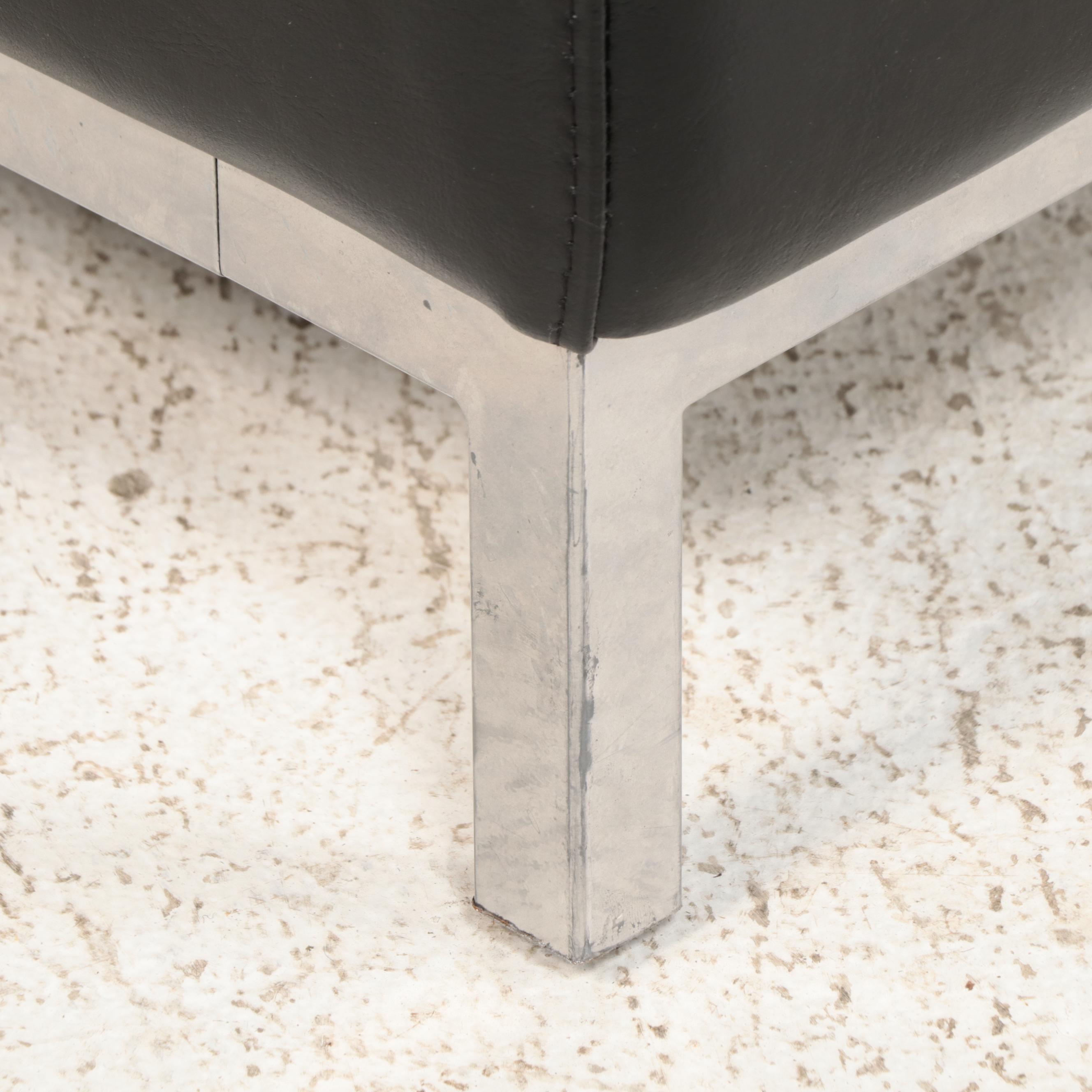 IKEA Silver Powder-Coated Metal and Black Leather Sofa