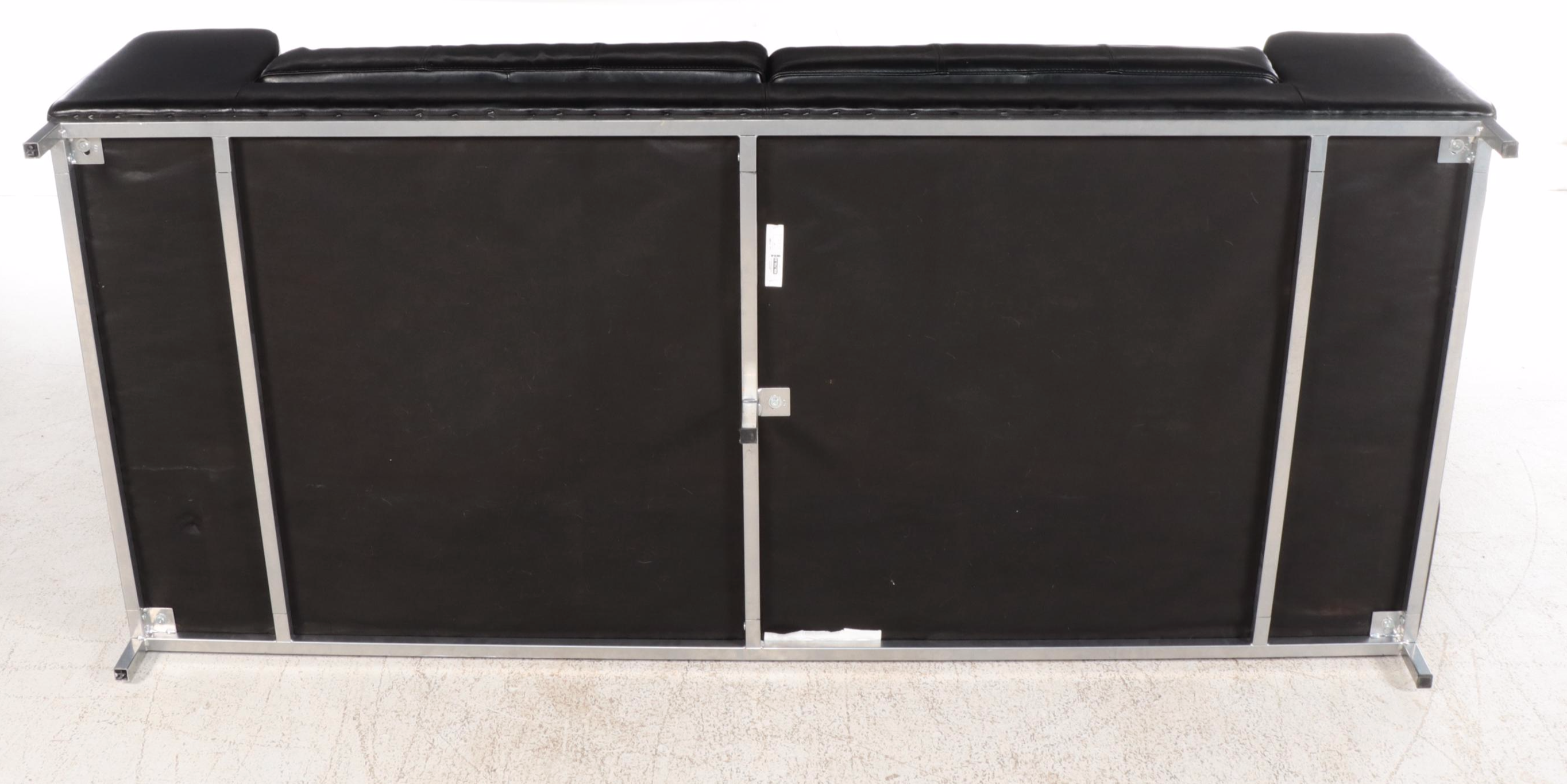 IKEA Silver Powder-Coated Metal and Black Leather Sofa