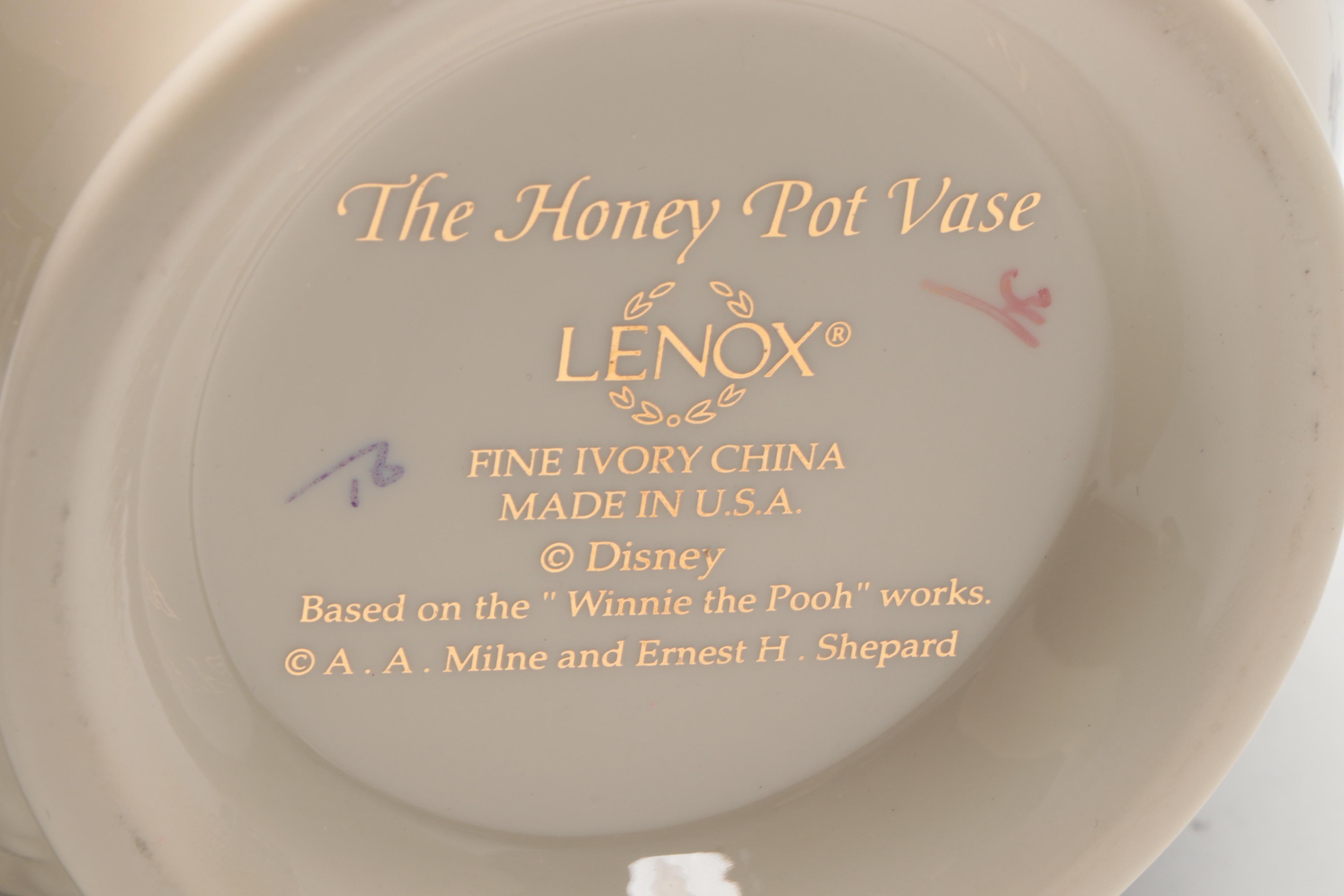 Lenox Porcealin "The Honey Pot Vase" with  Other Bud Vase and Fenton Basket