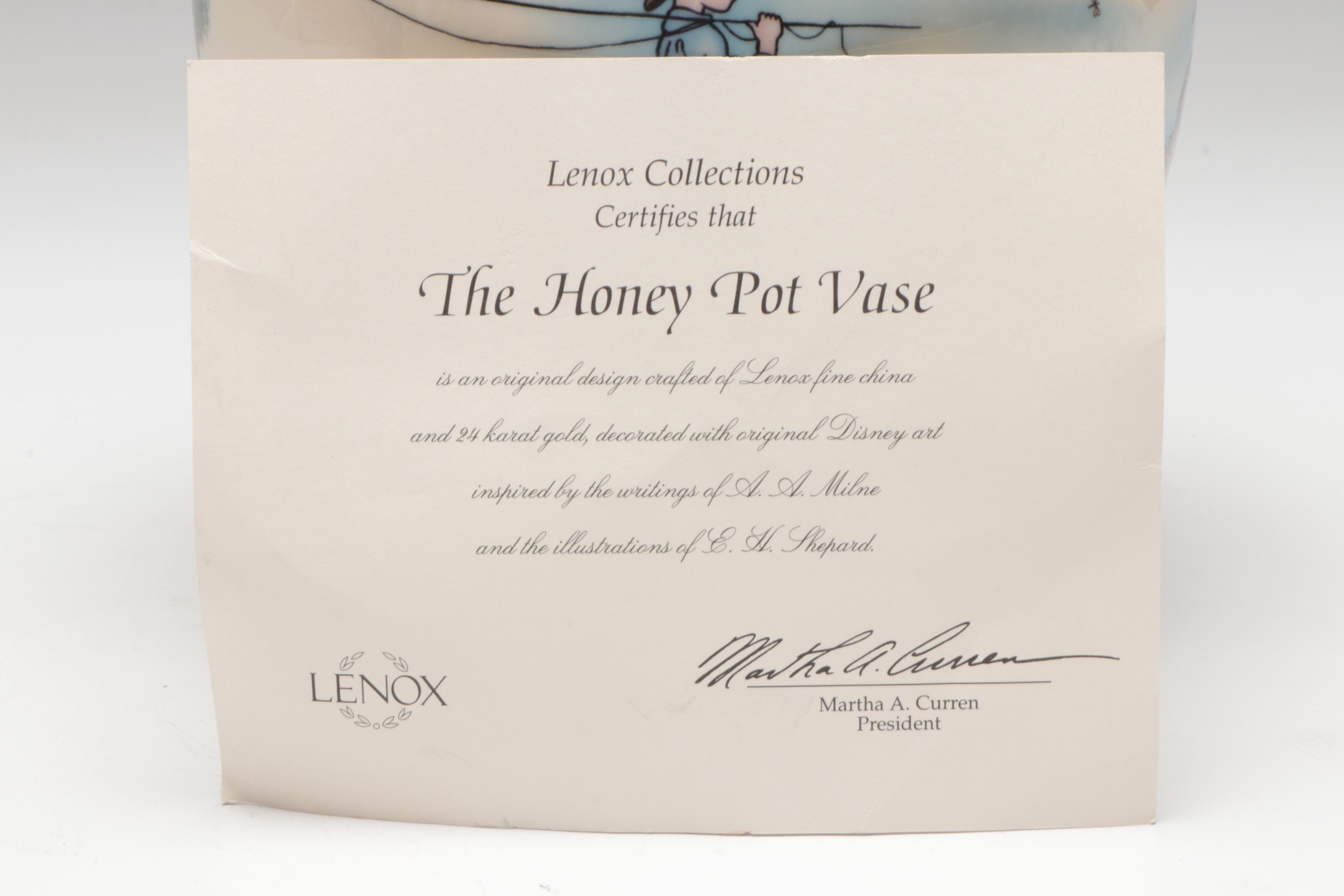 Lenox Porcealin "The Honey Pot Vase" with  Other Bud Vase and Fenton Basket