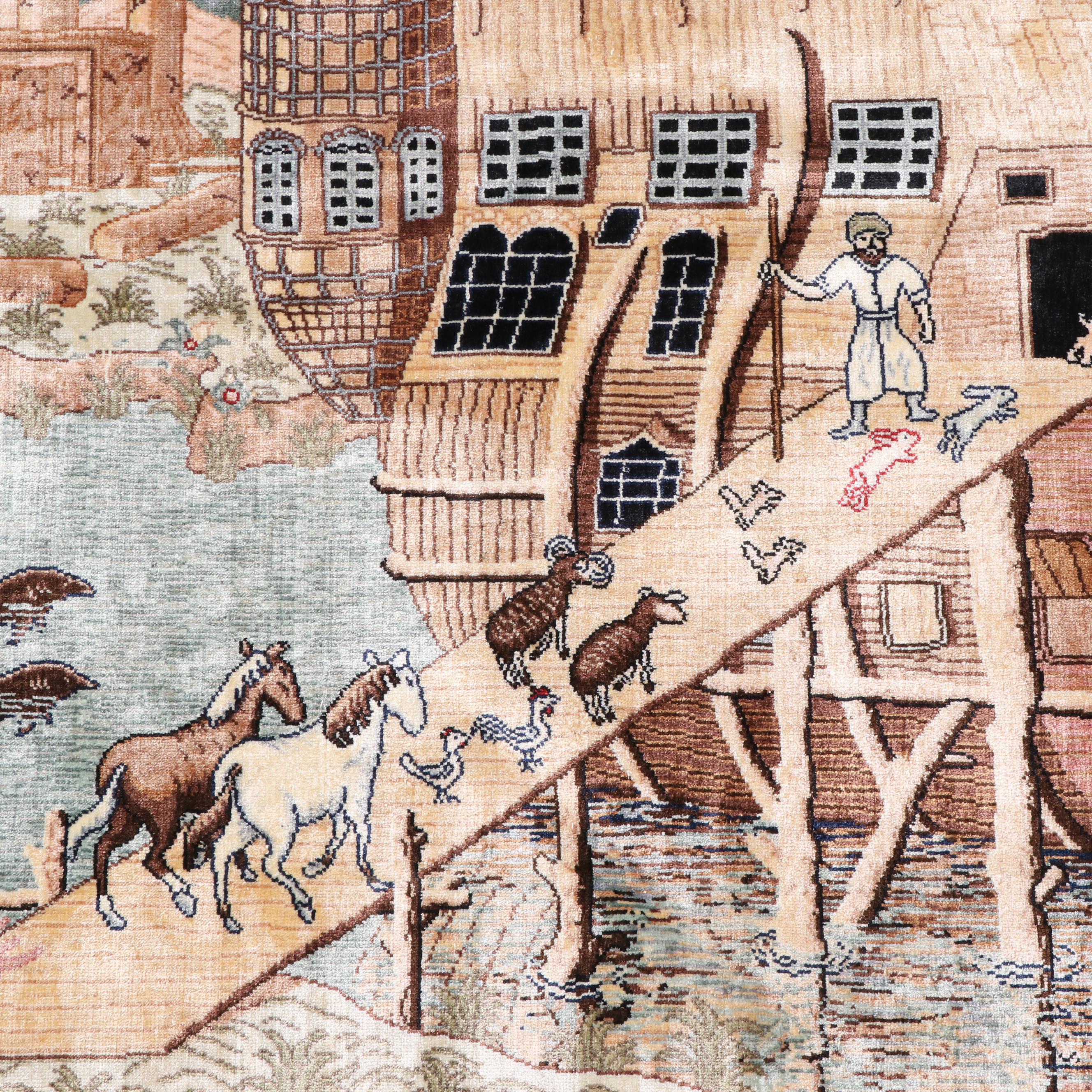 4'5 x 6'1 Hand-Knotted Sino-Persian "Noah's Ark" Silk Area Rug