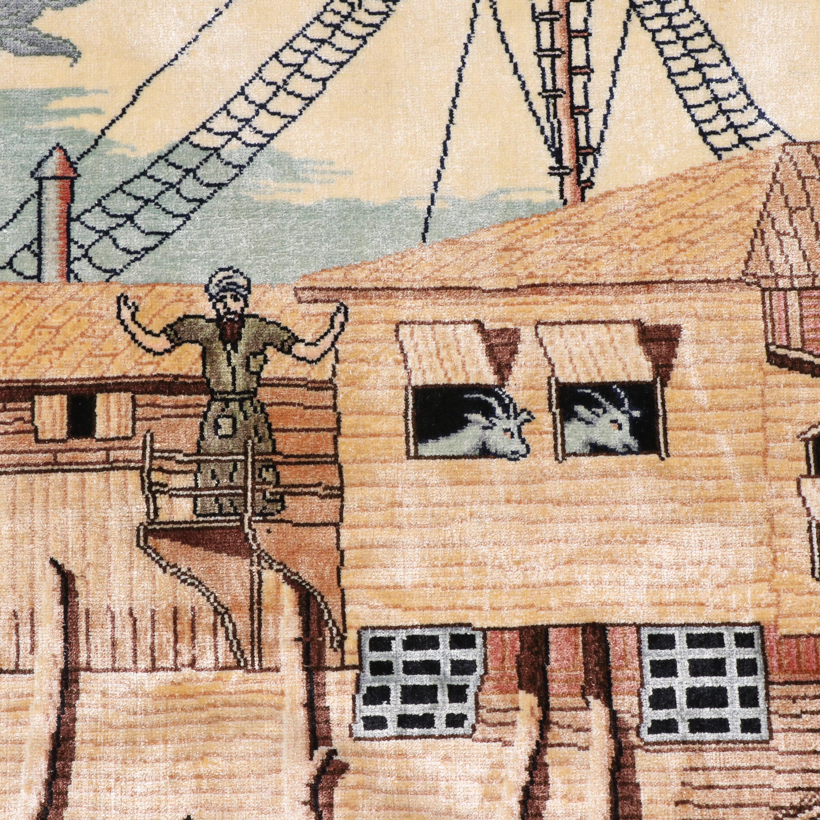 4'5 x 6'1 Hand-Knotted Sino-Persian "Noah's Ark" Silk Area Rug