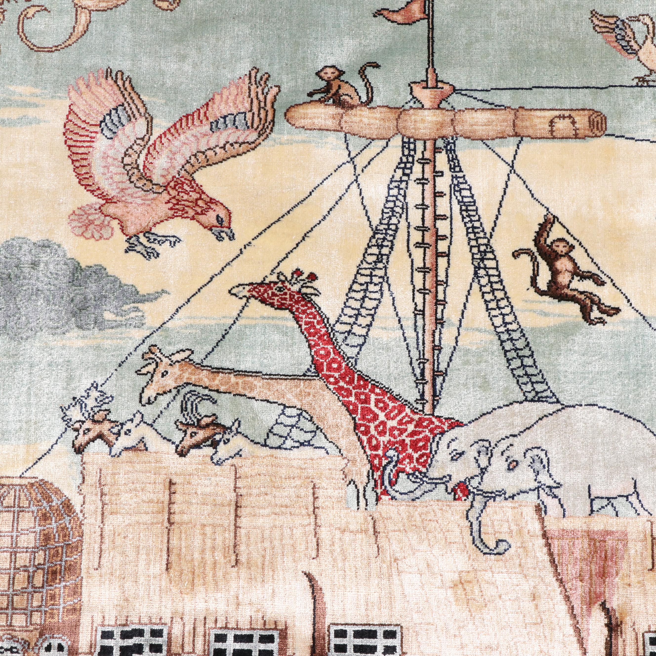 4'5 x 6'1 Hand-Knotted Sino-Persian "Noah's Ark" Silk Area Rug