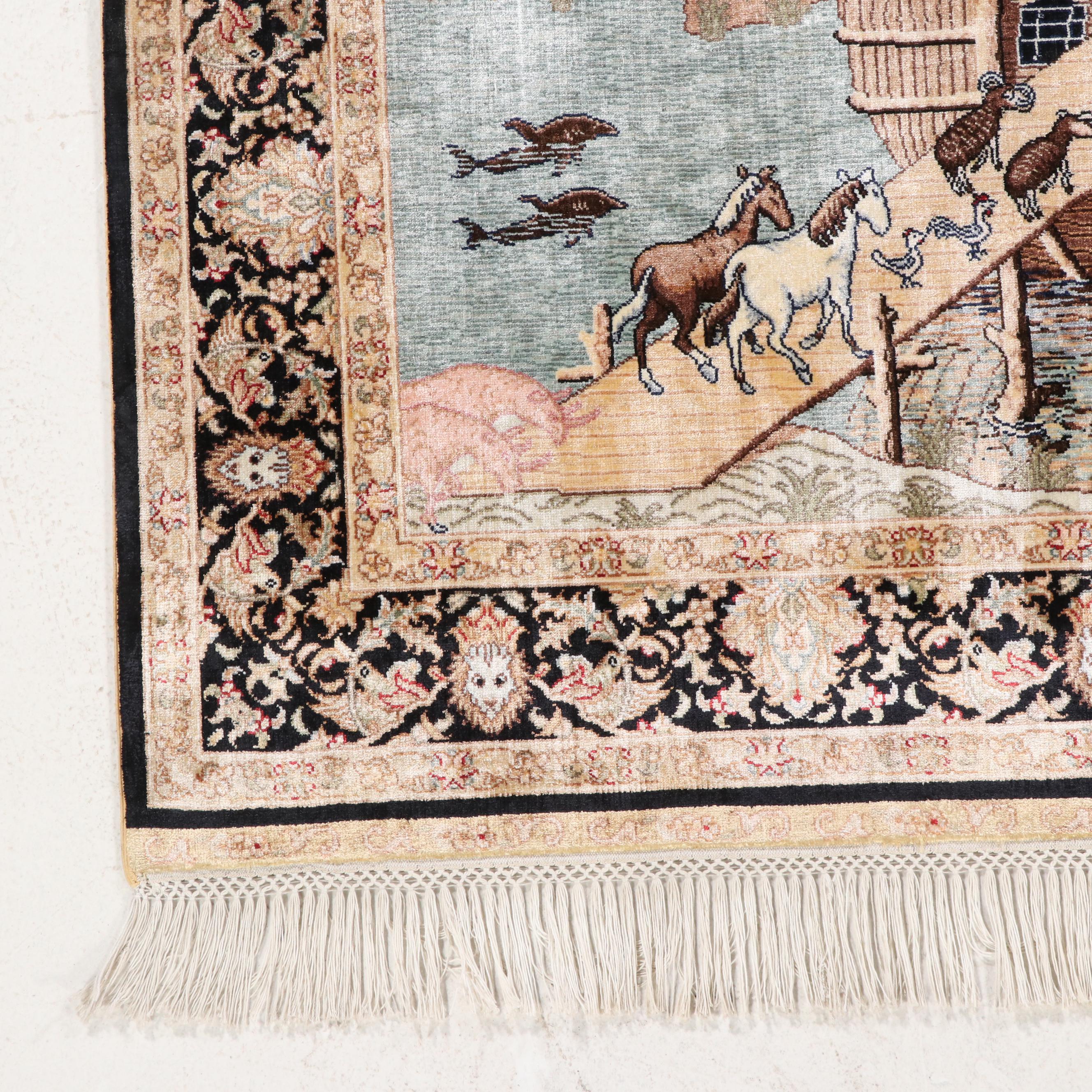 4'5 x 6'1 Hand-Knotted Sino-Persian "Noah's Ark" Silk Area Rug