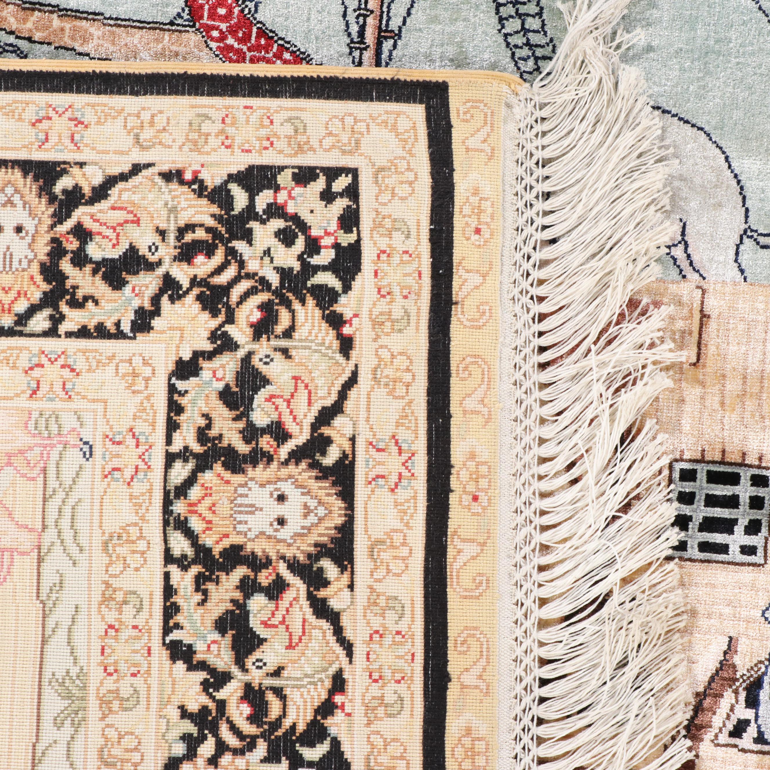 4'5 x 6'1 Hand-Knotted Sino-Persian "Noah's Ark" Silk Area Rug