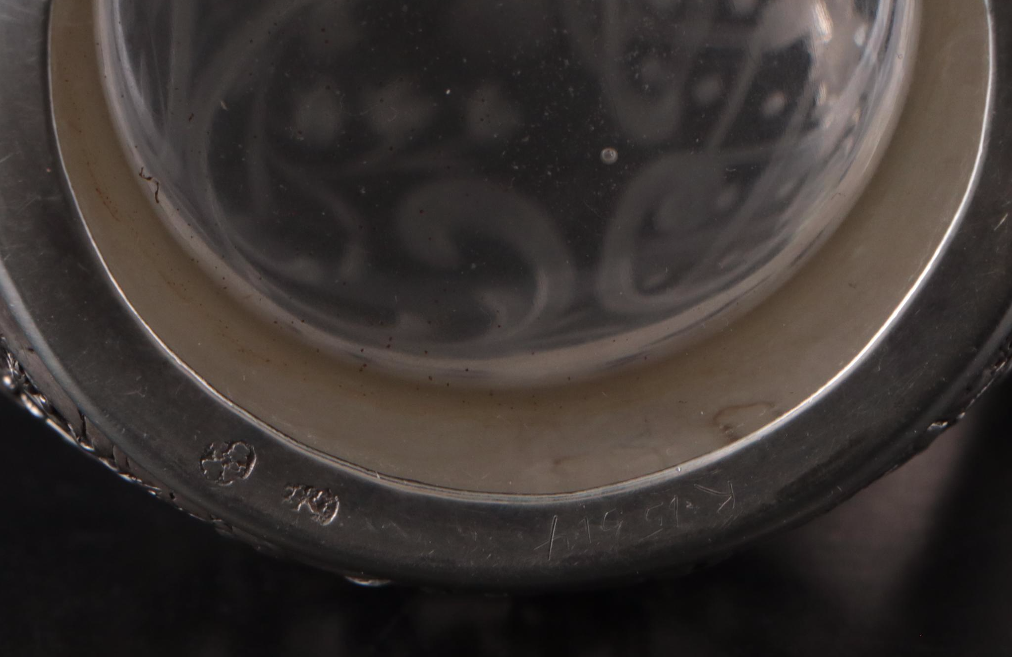 German Hanau 800 Silver and Wheel Etched Glass Claret Jug, 19th C.