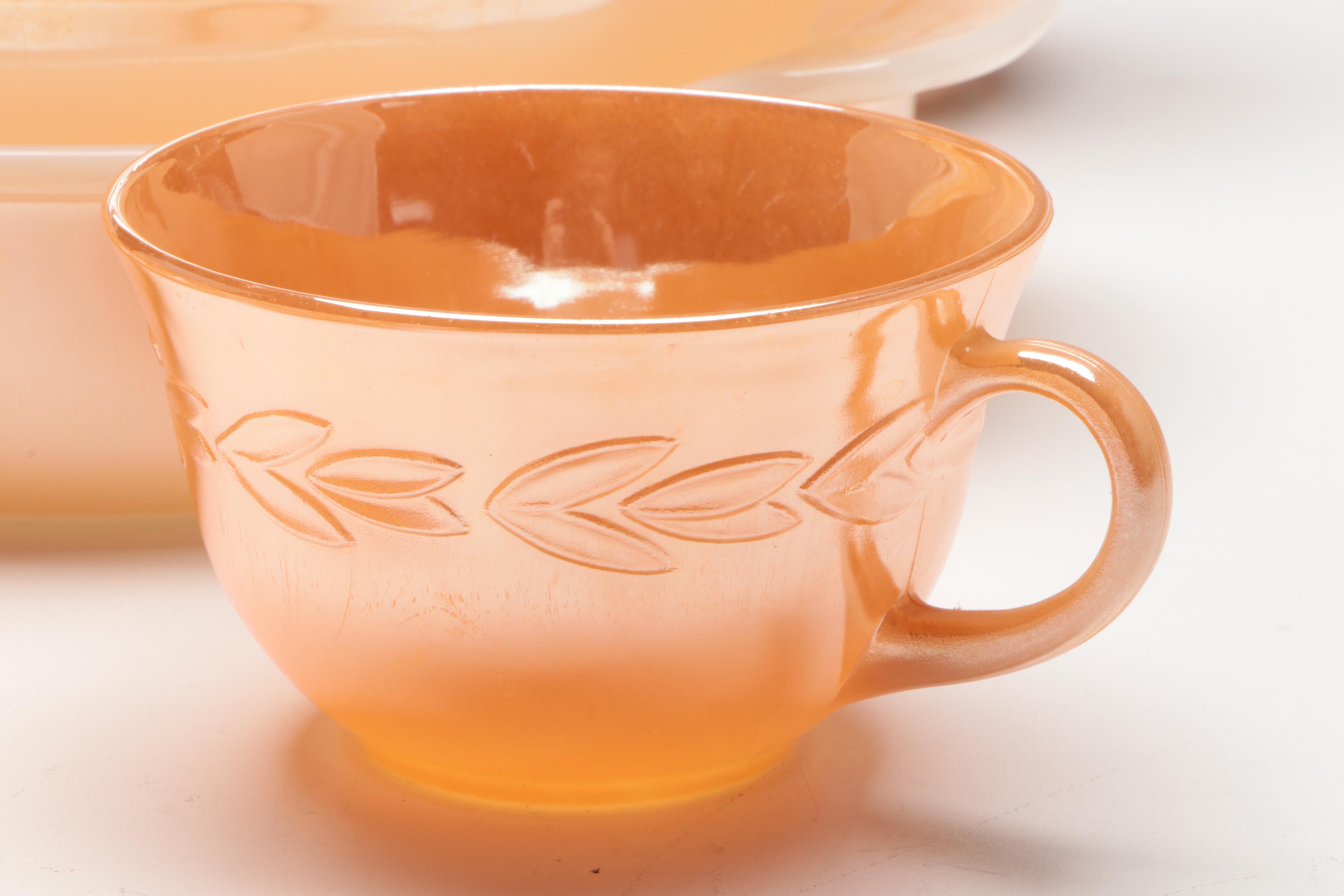 Anchor Hocking "Peach Lustre Laurel" Fire-King Glass Dinnerware with More Décor