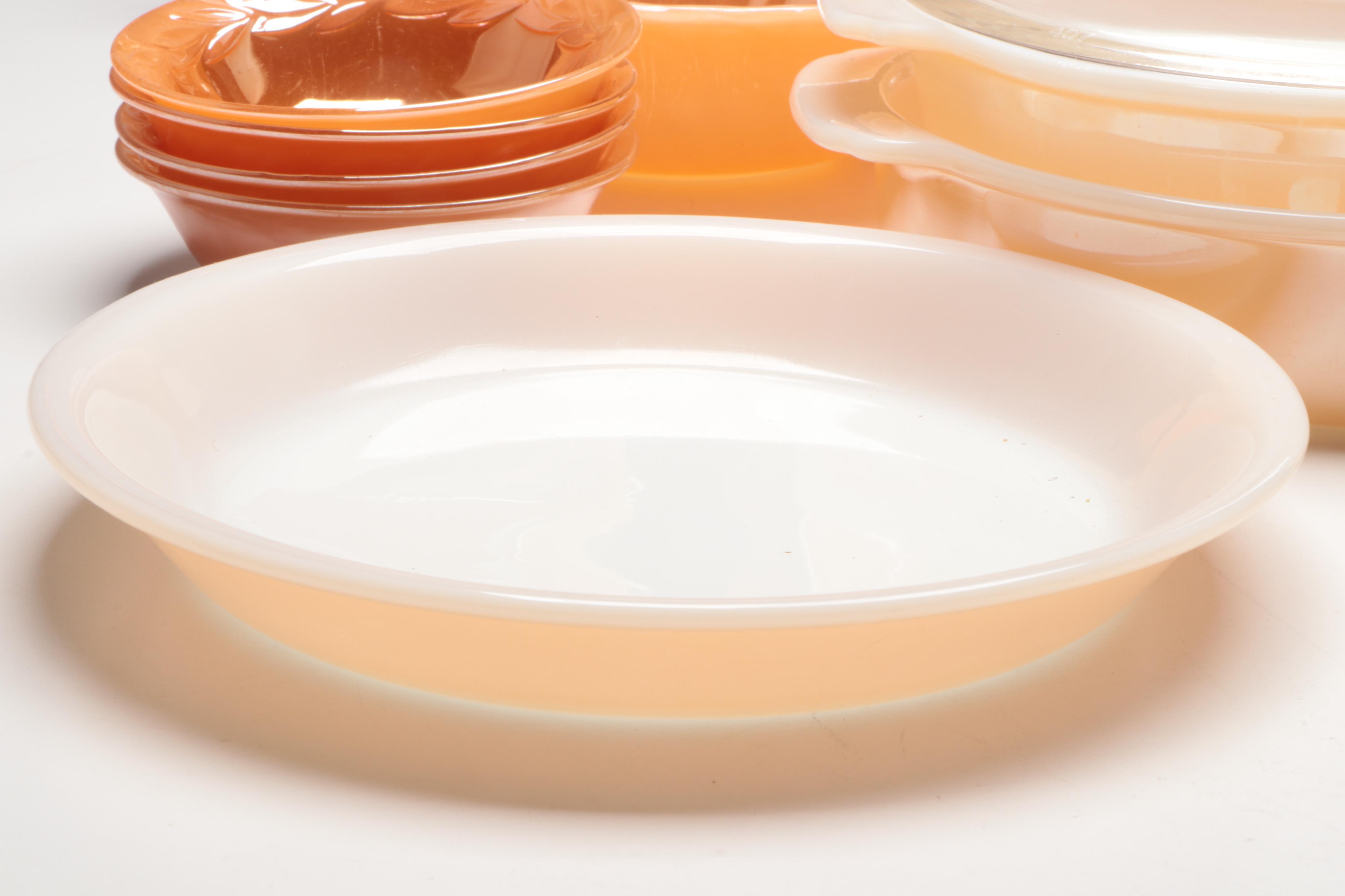 Anchor Hocking "Peach Lustre Laurel" Fire-King Glass Dinnerware with More Décor