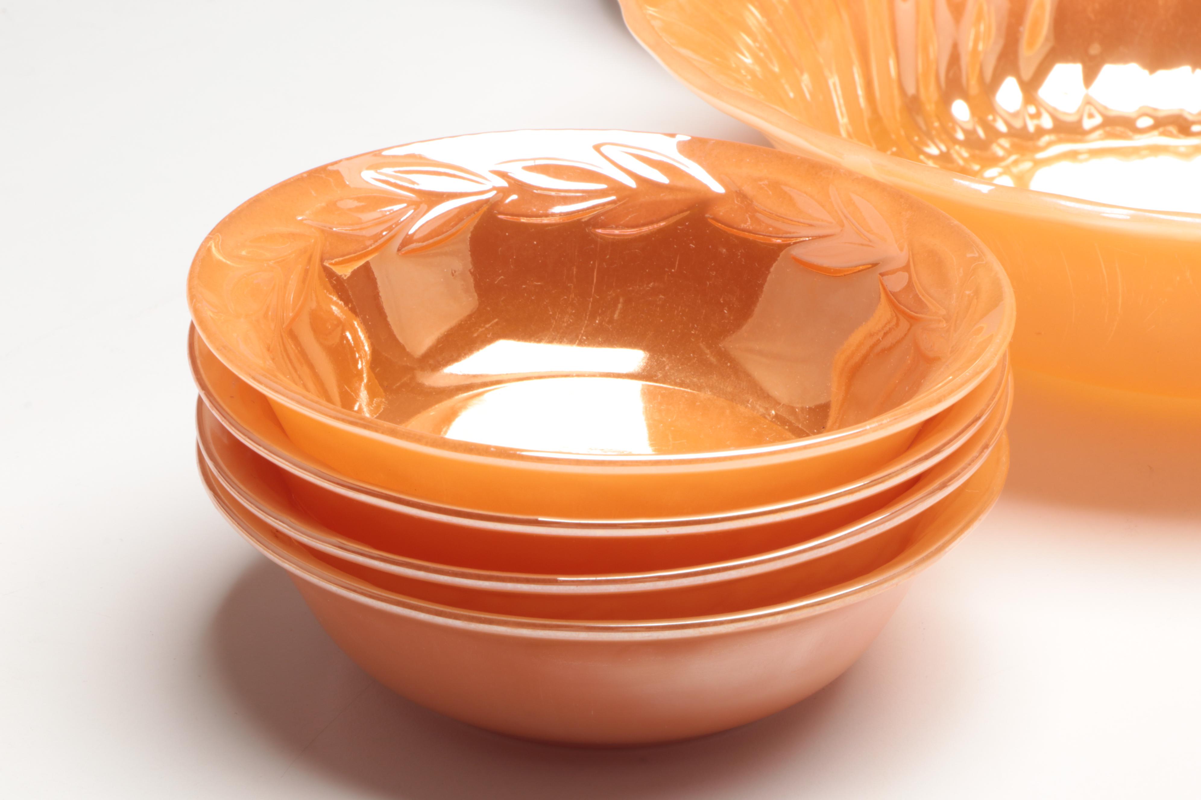 Anchor Hocking "Peach Lustre Laurel" Fire-King Glass Dinnerware with More Décor