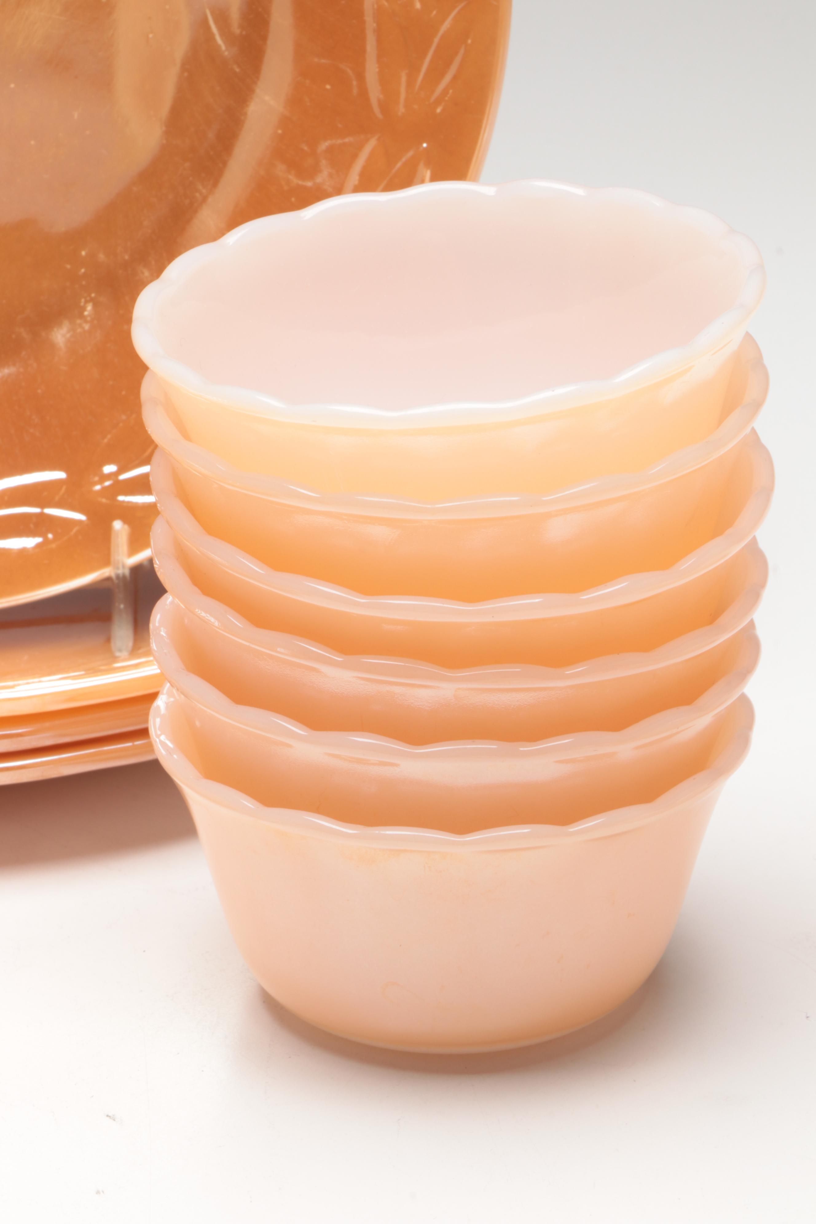 Anchor Hocking "Peach Lustre Laurel" Fire-King Glass Dinnerware with More Décor