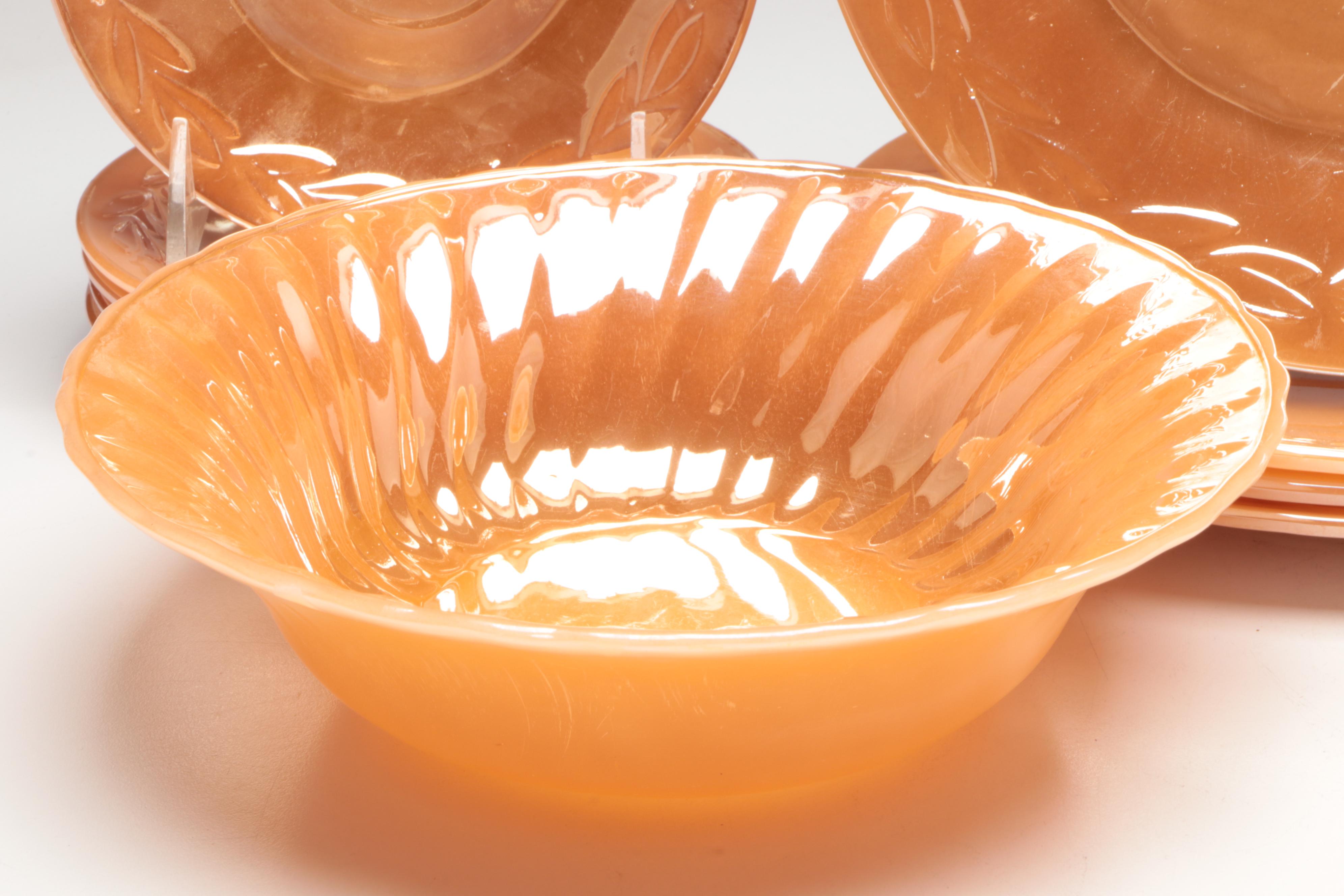 Anchor Hocking "Peach Lustre Laurel" Fire-King Glass Dinnerware with More Décor
