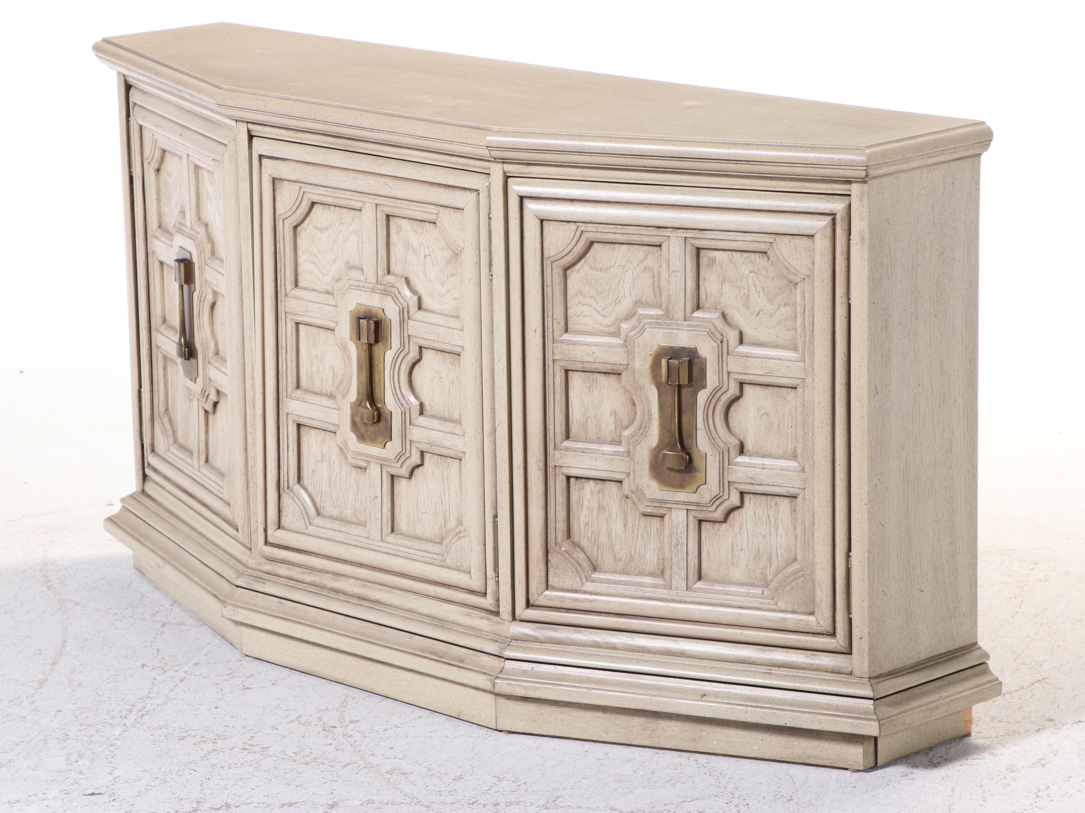 Mediterranean Style Console Cabinet in Parchment Finish, Mid-20th Century