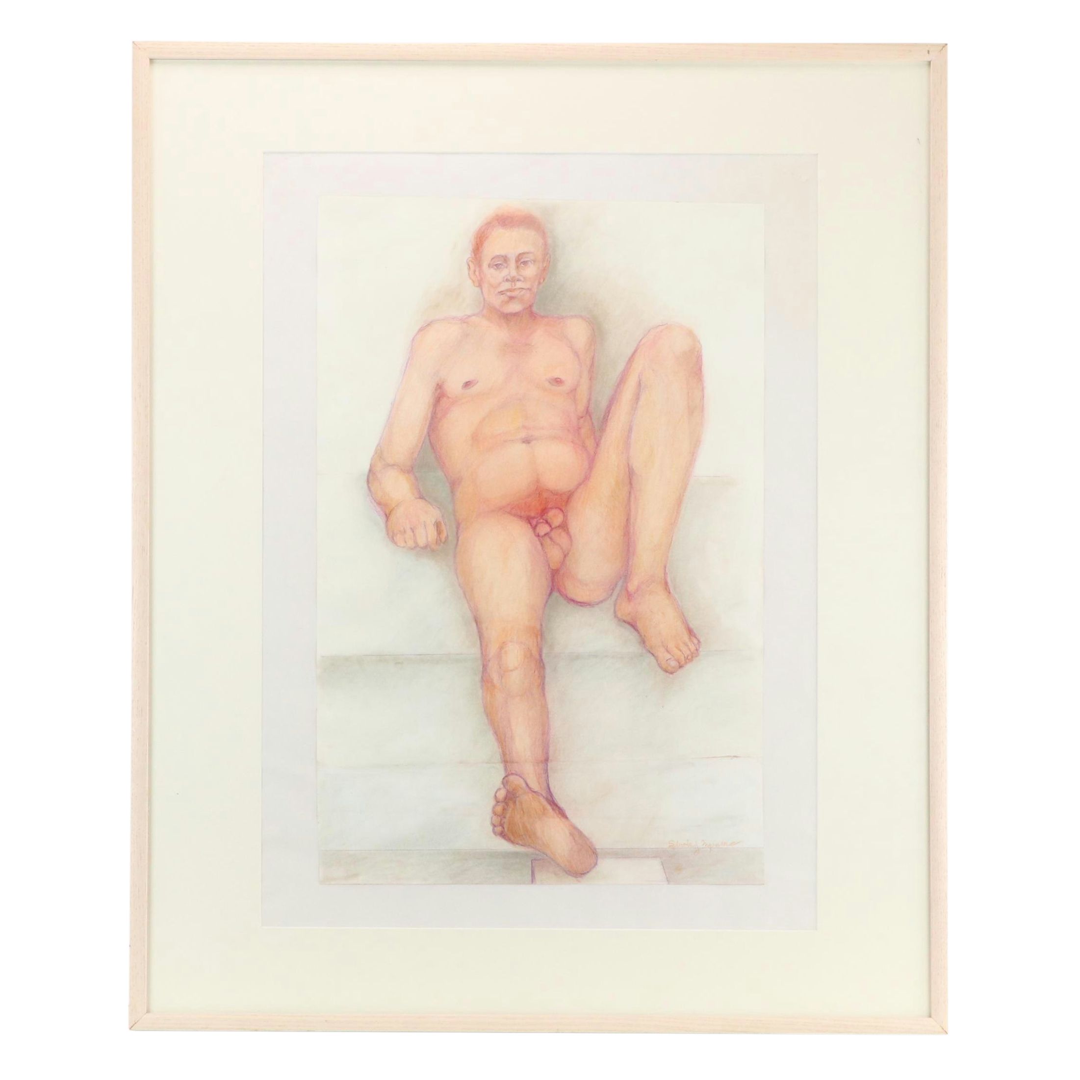 Salvator J. Ingrassia Figural Colored Pencil Drawing, Late 20th Century