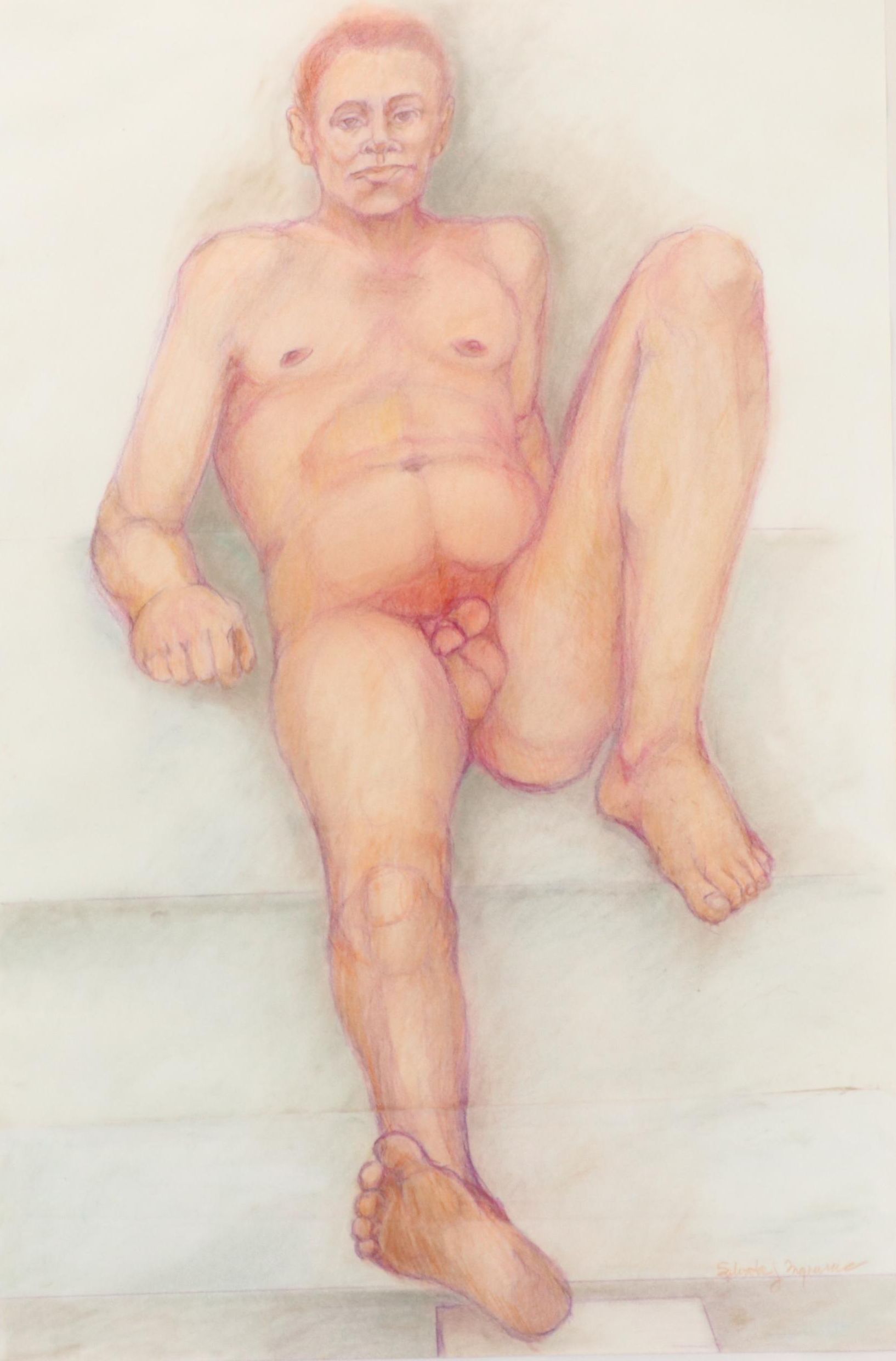 Salvator J. Ingrassia Figural Colored Pencil Drawing, Late 20th Century