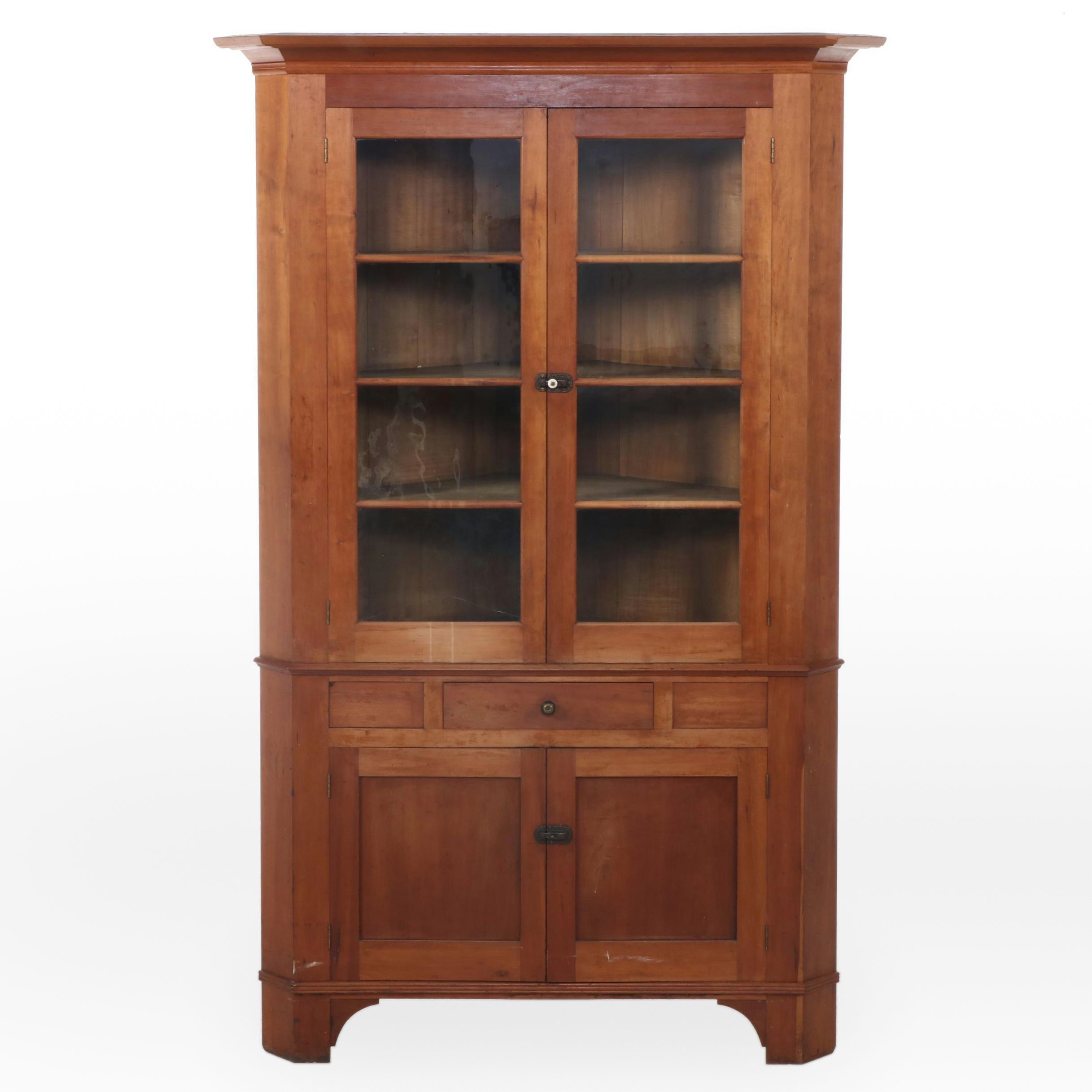 American Cherrywood Eight-Light Corner Cupboard, 19th Century