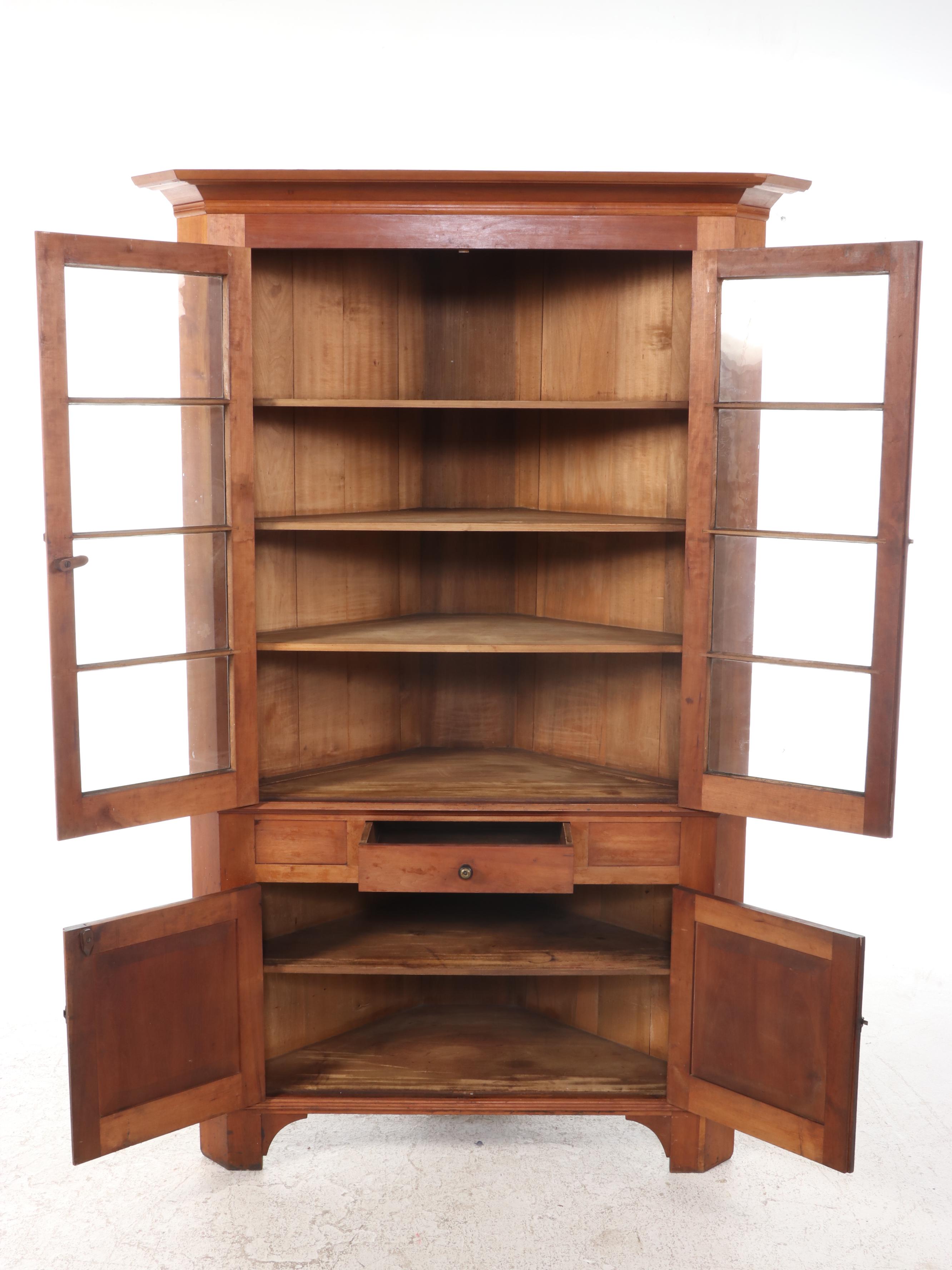 American Cherrywood Eight-Light Corner Cupboard, 19th Century