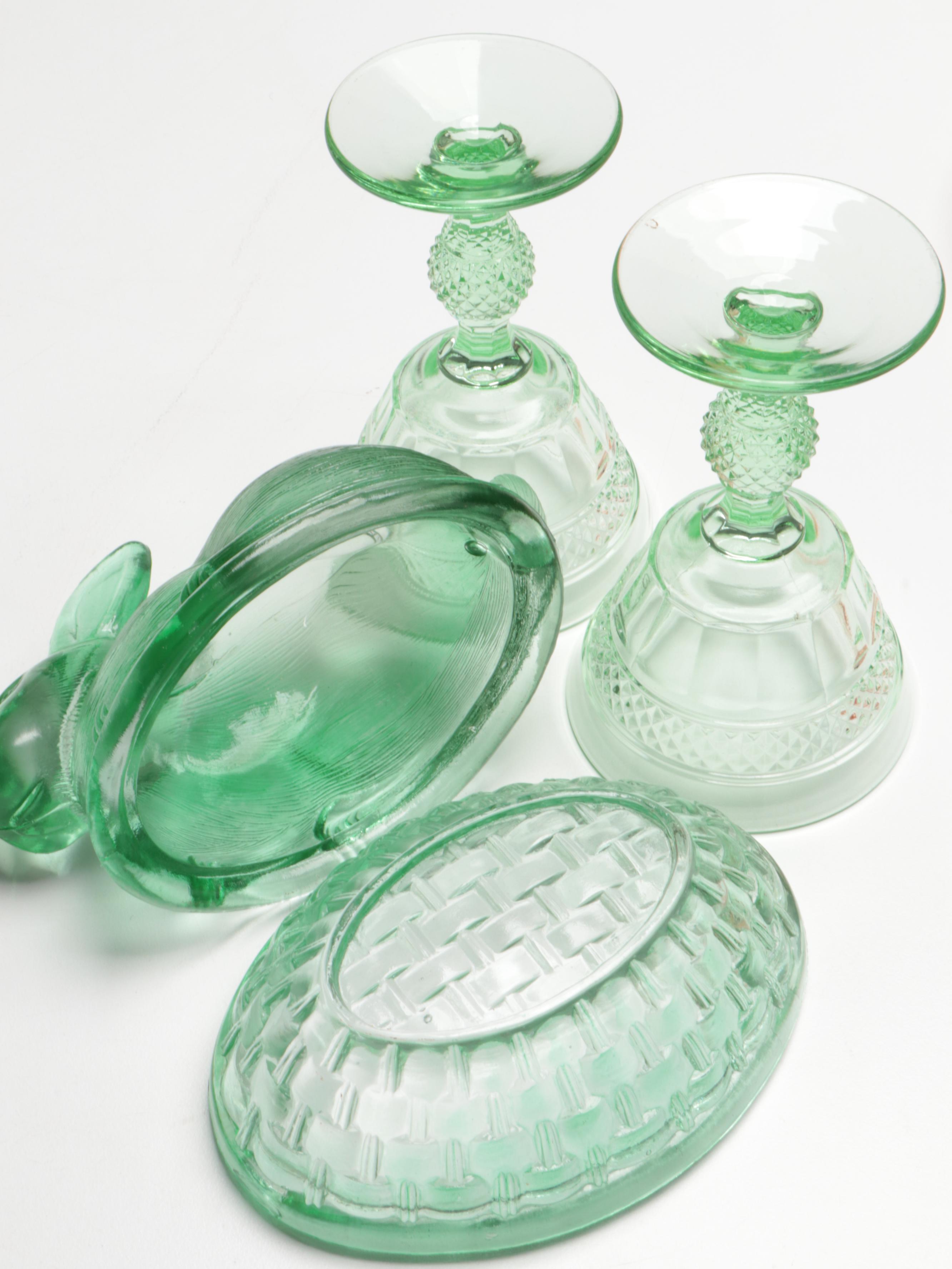 Anchor Hocking "Mayflower" Bowl with Other Pink and Green Glass Tableware