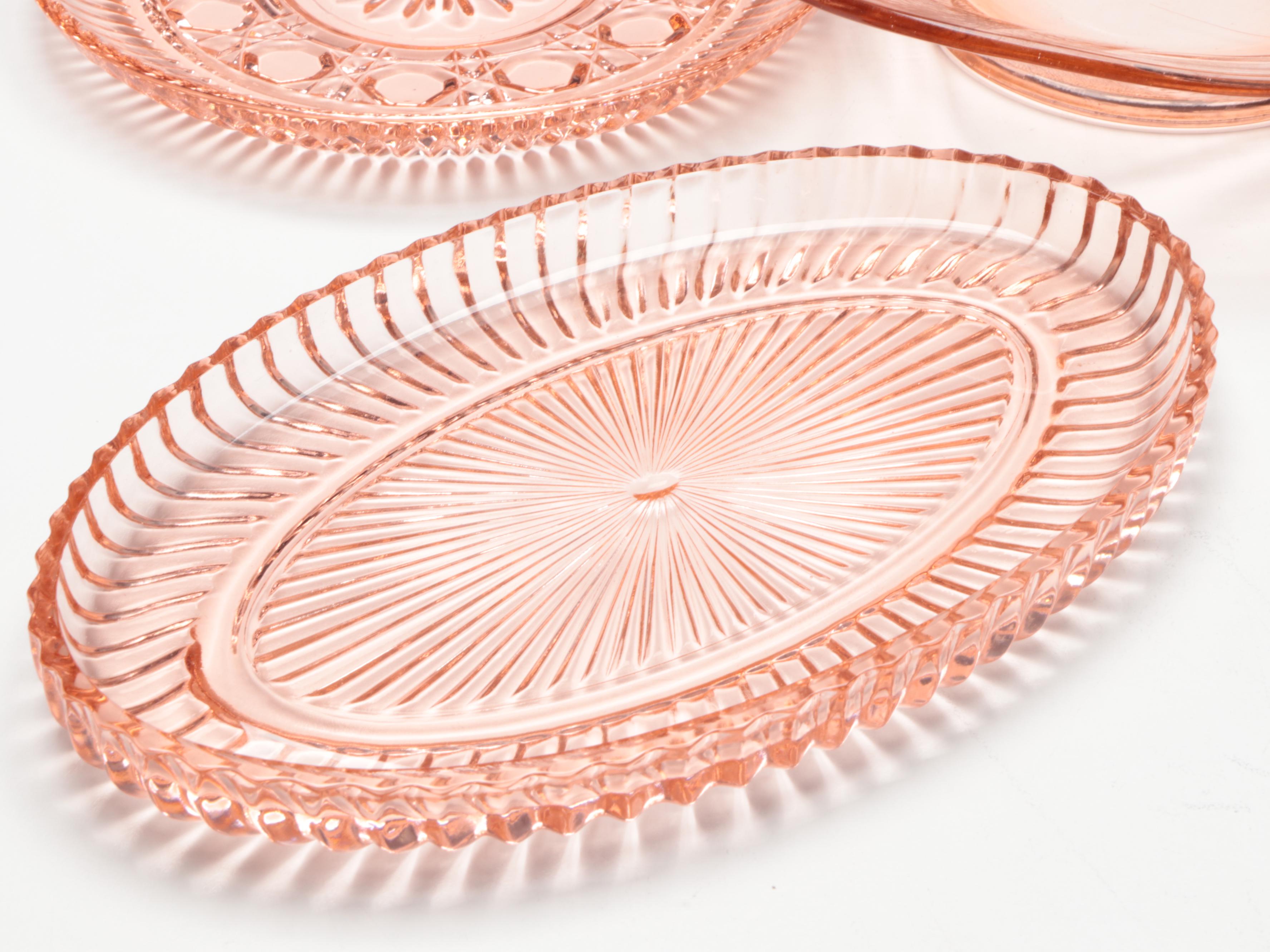 Anchor Hocking "Mayflower" Bowl with Other Pink and Green Glass Tableware