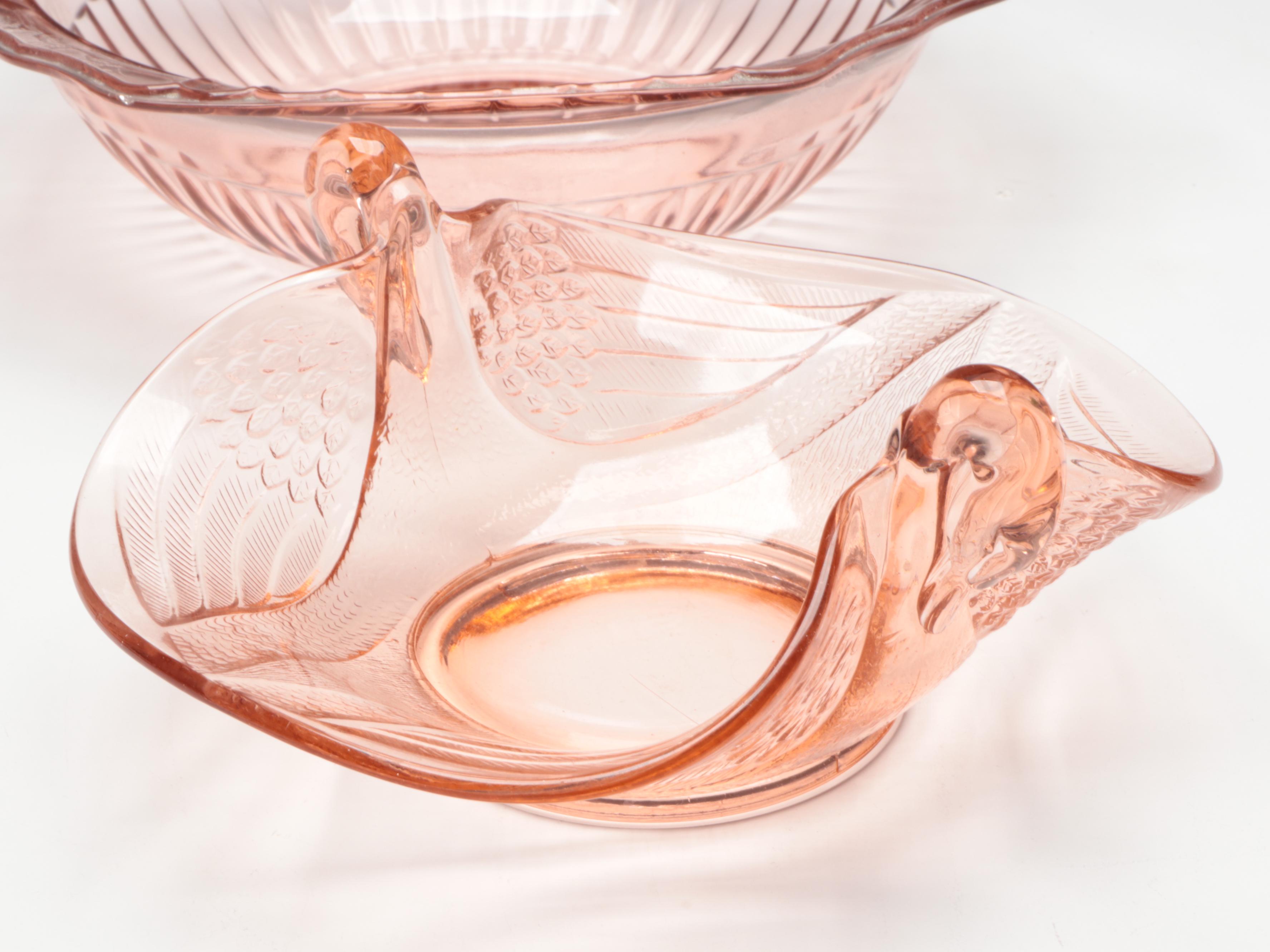 Anchor Hocking "Mayflower" Bowl with Other Pink and Green Glass Tableware
