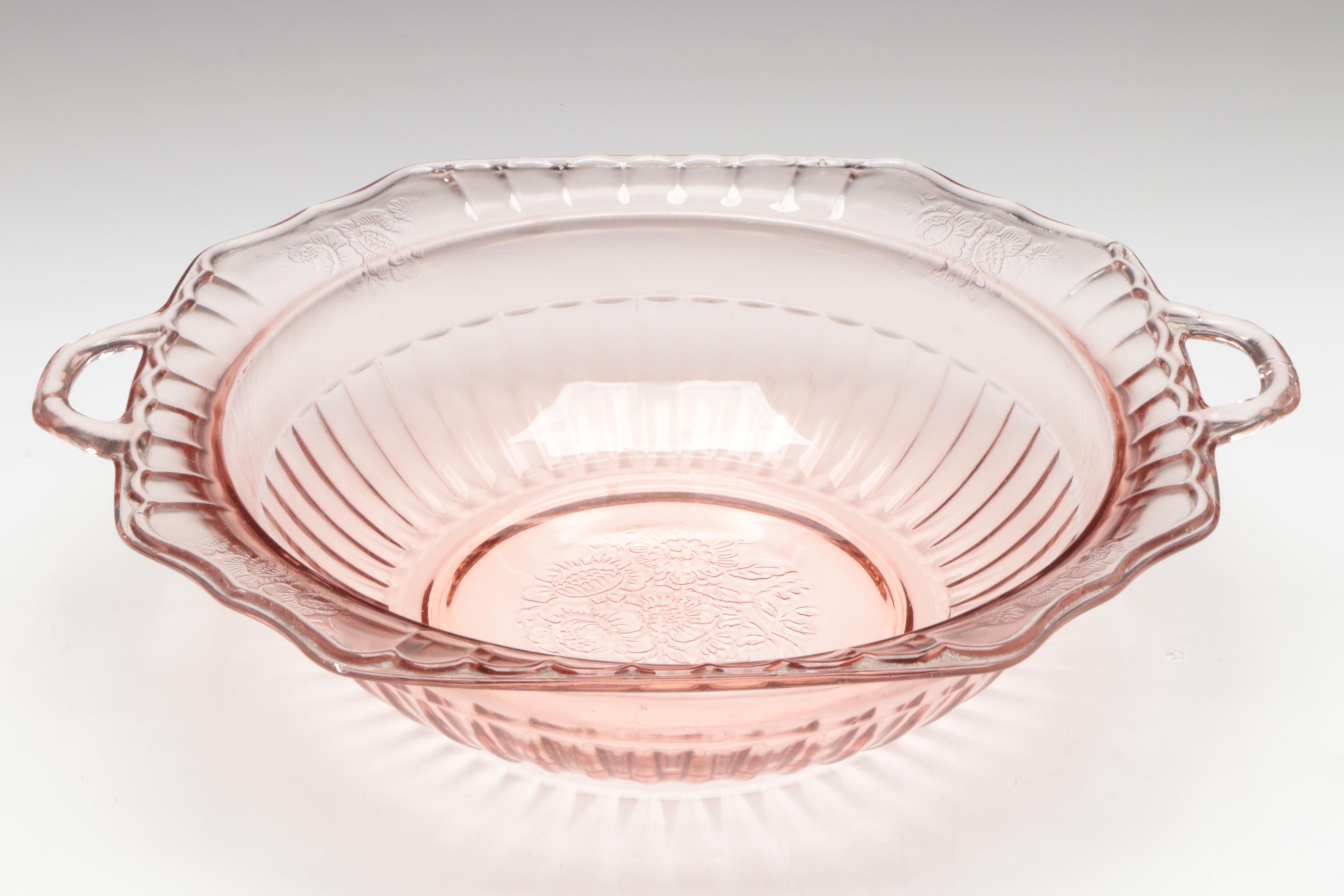 Anchor Hocking "Mayflower" Bowl with Other Pink and Green Glass Tableware