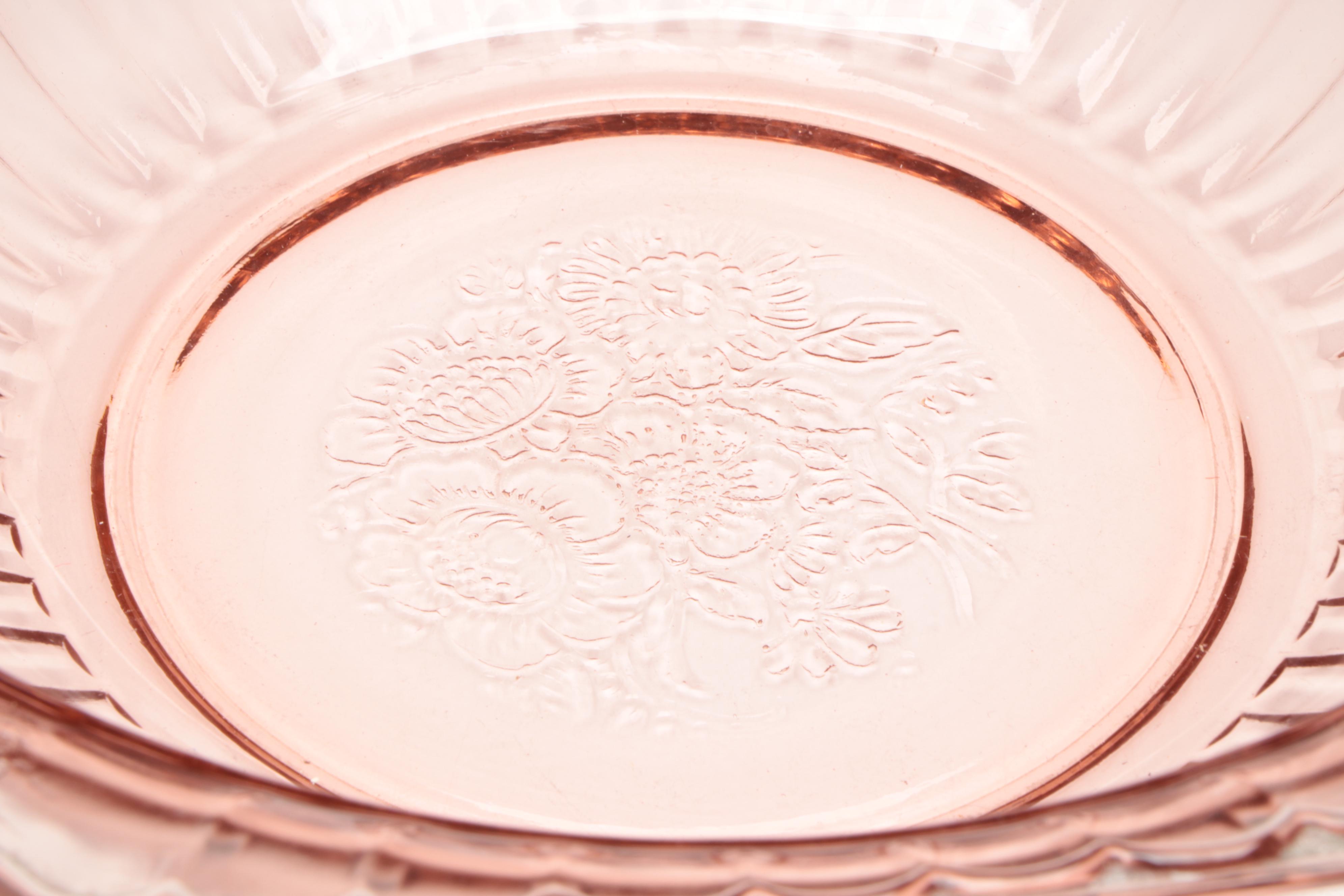 Anchor Hocking "Mayflower" Bowl with Other Pink and Green Glass Tableware