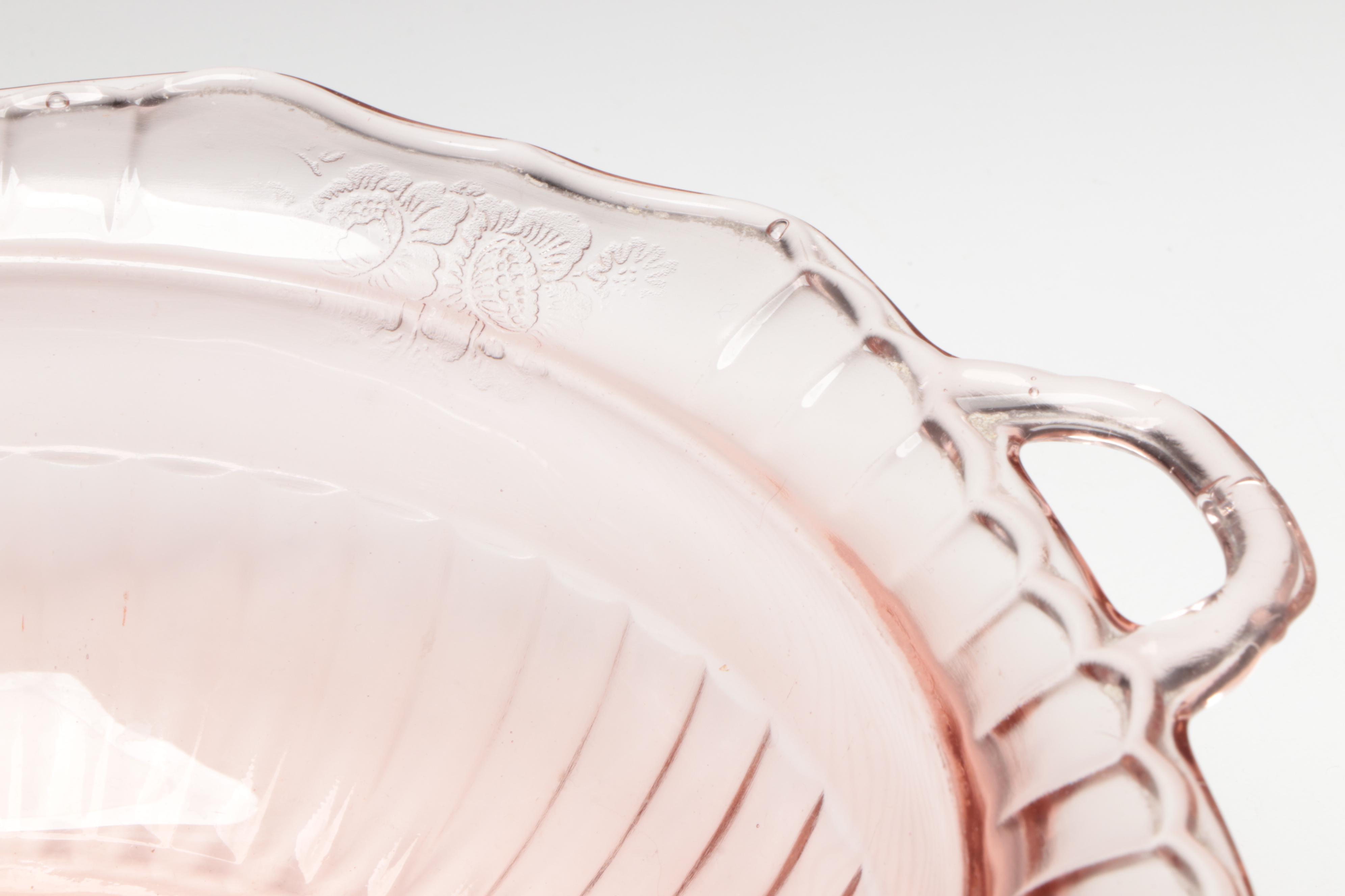 Anchor Hocking "Mayflower" Bowl with Other Pink and Green Glass Tableware