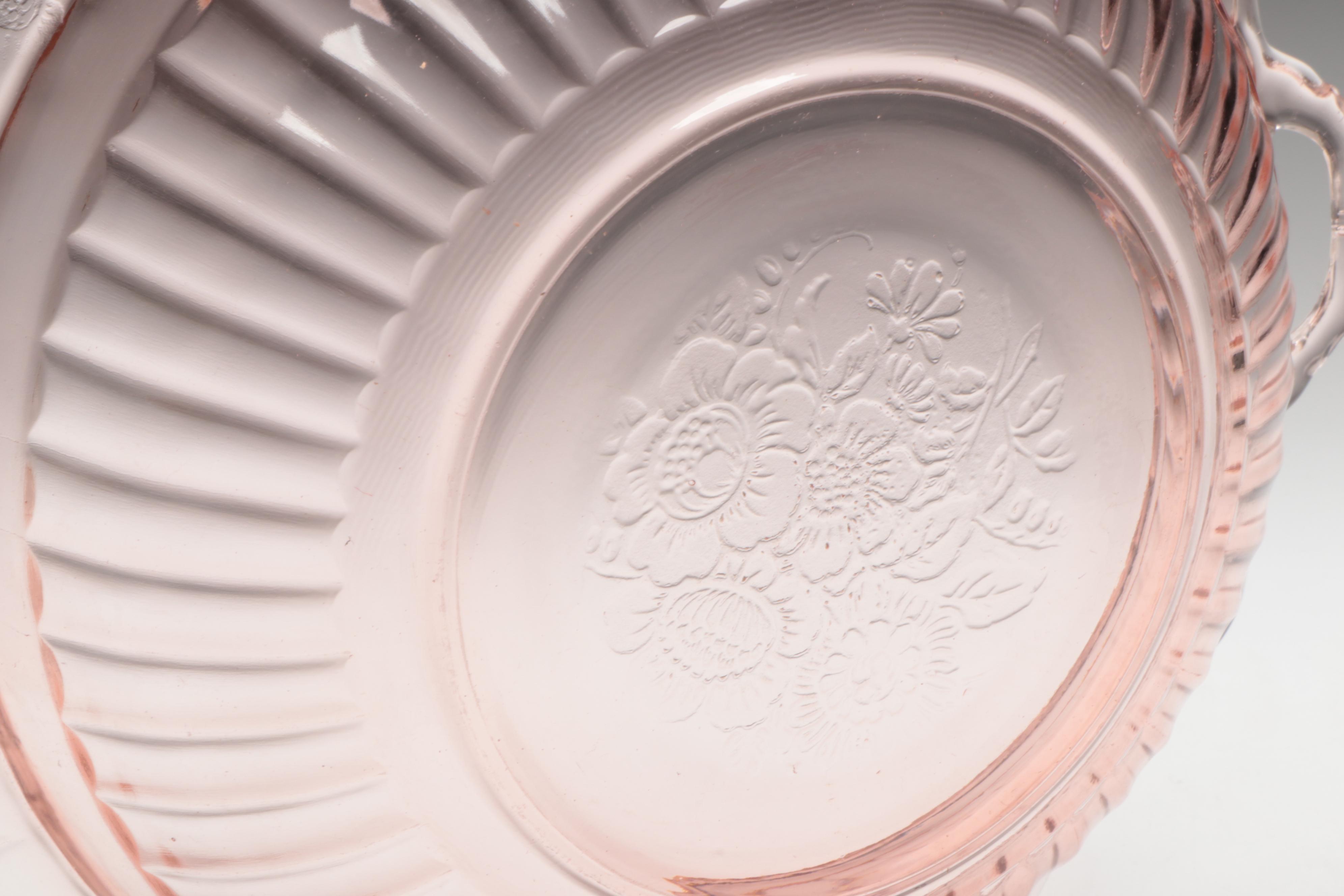 Anchor Hocking "Mayflower" Bowl with Other Pink and Green Glass Tableware