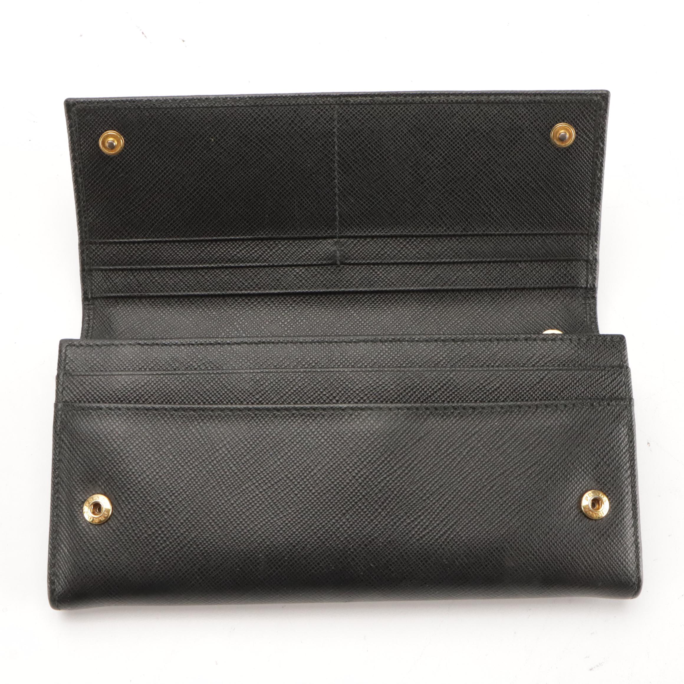 Prada Double-Snap Long Continental Wallet in Black Saffiano Leather