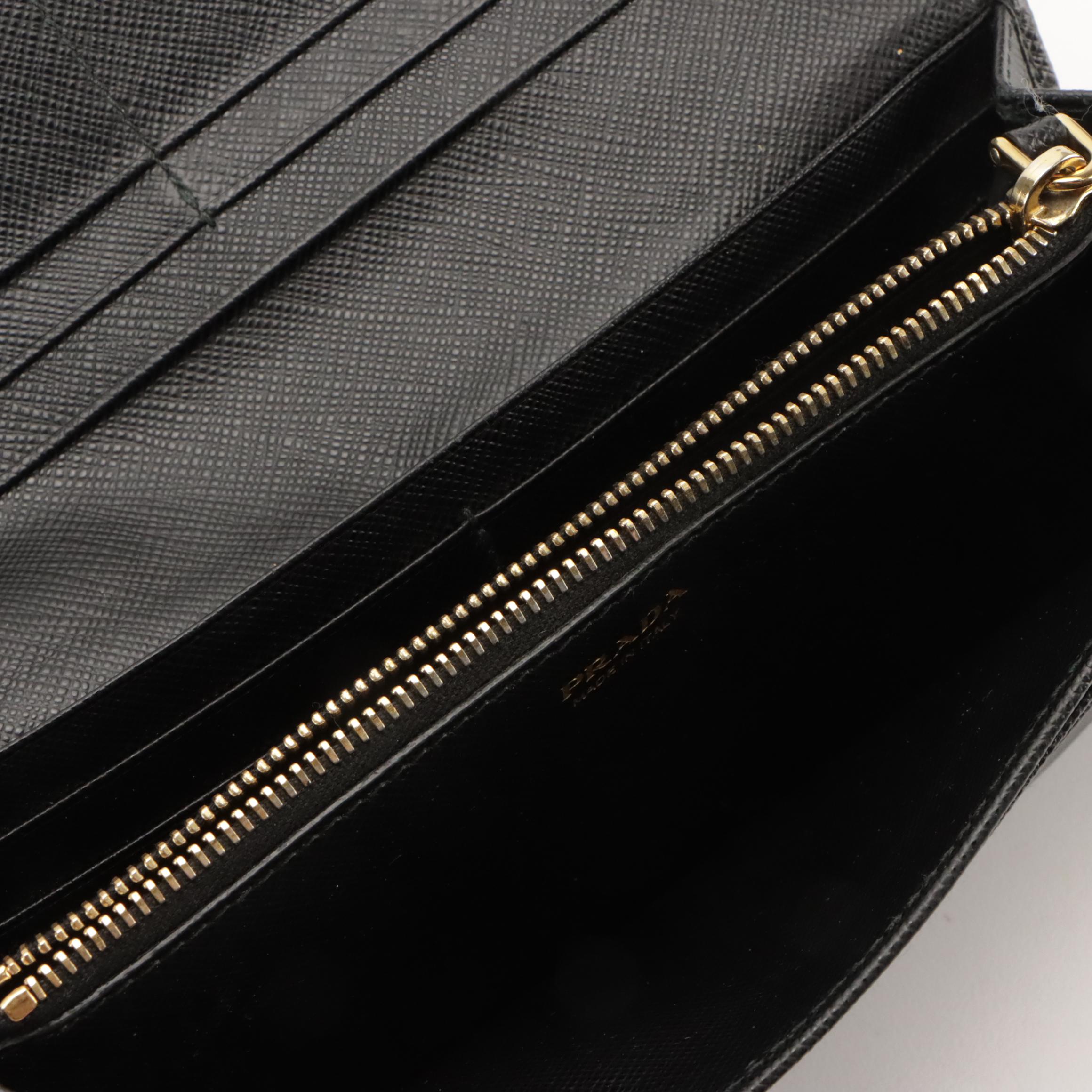Prada Double-Snap Long Continental Wallet in Black Saffiano Leather