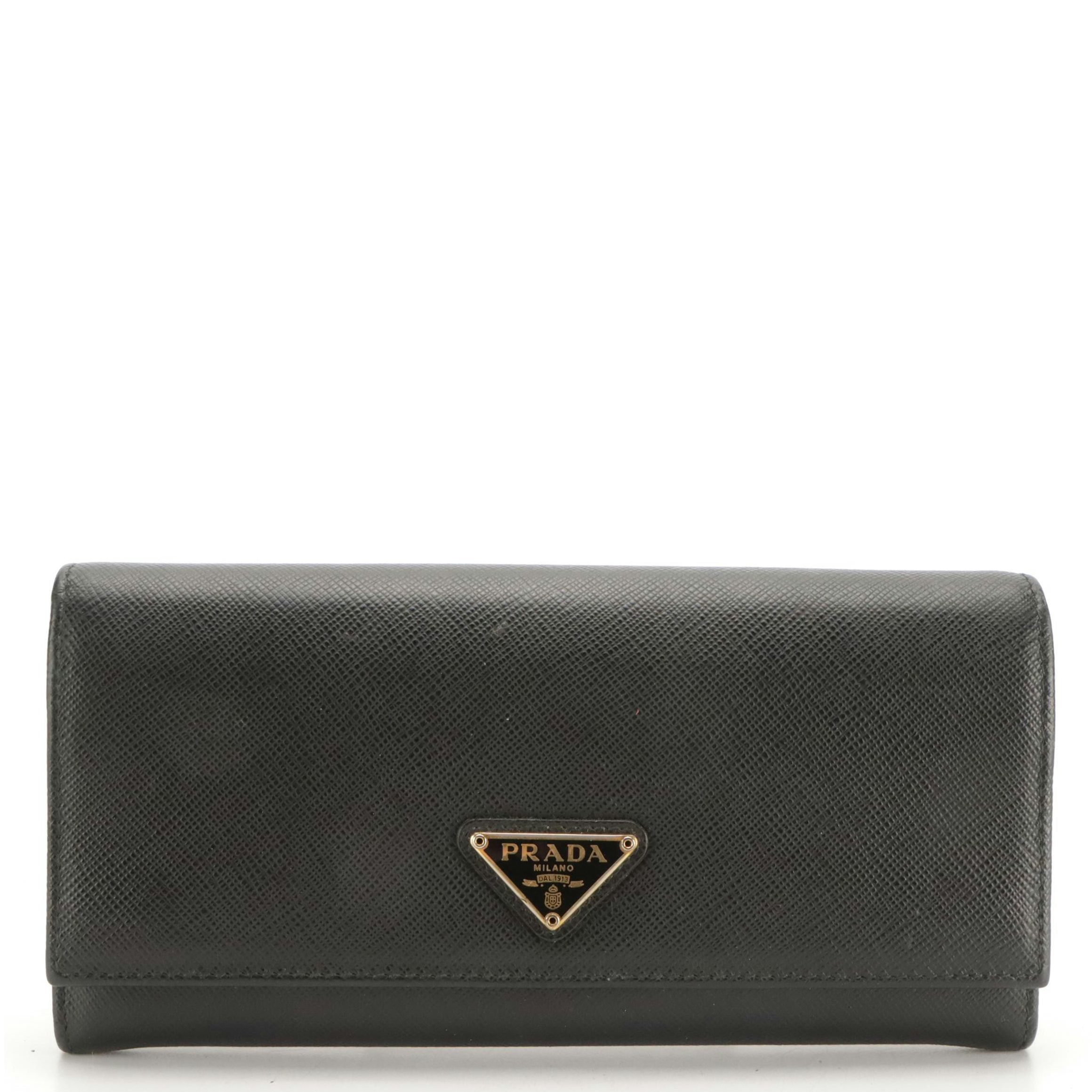 Prada Double-Snap Long Continental Wallet in Black Saffiano Leather