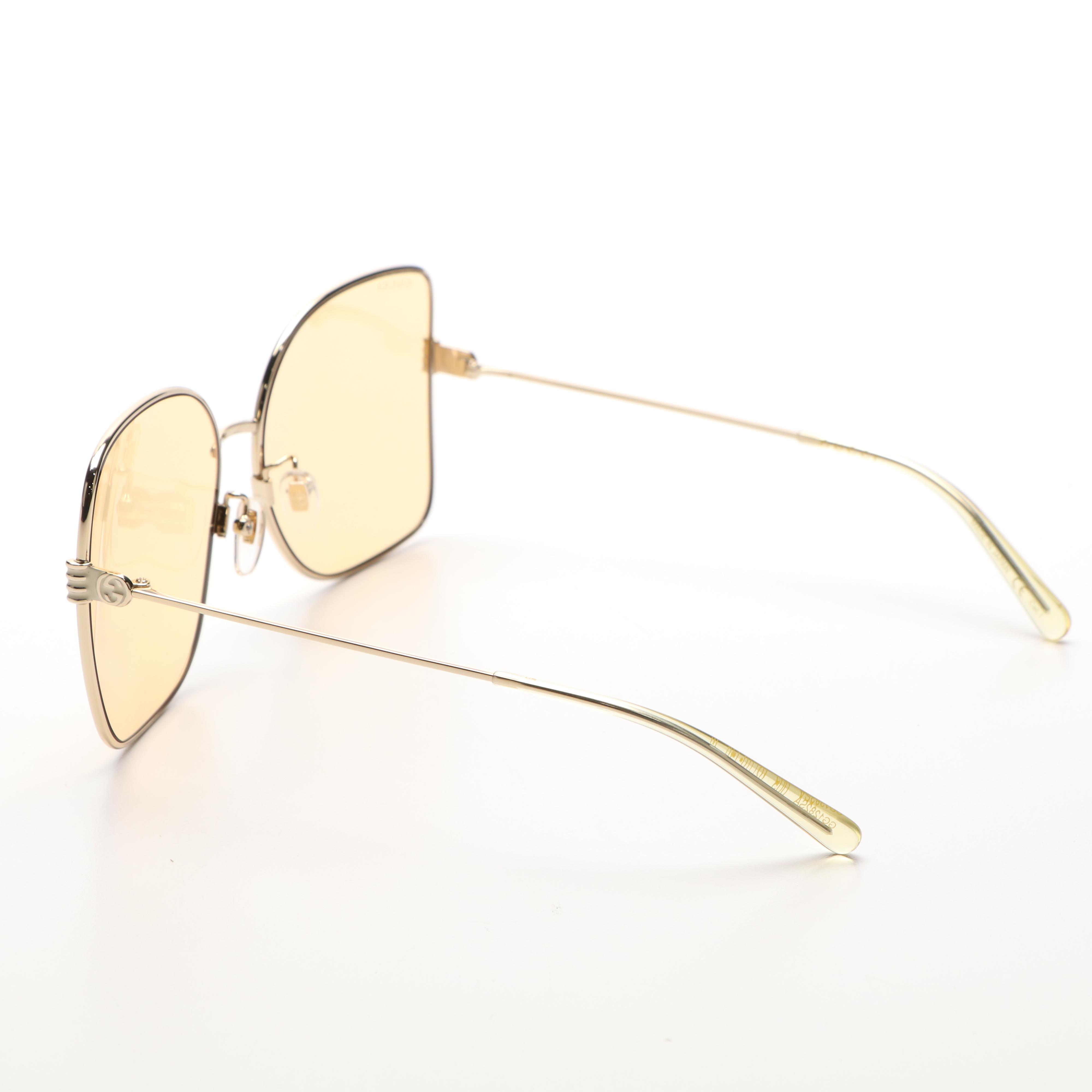 Gucci GG1282SA Gold Tone Frame and Yellow Tint Sunglasses with Case