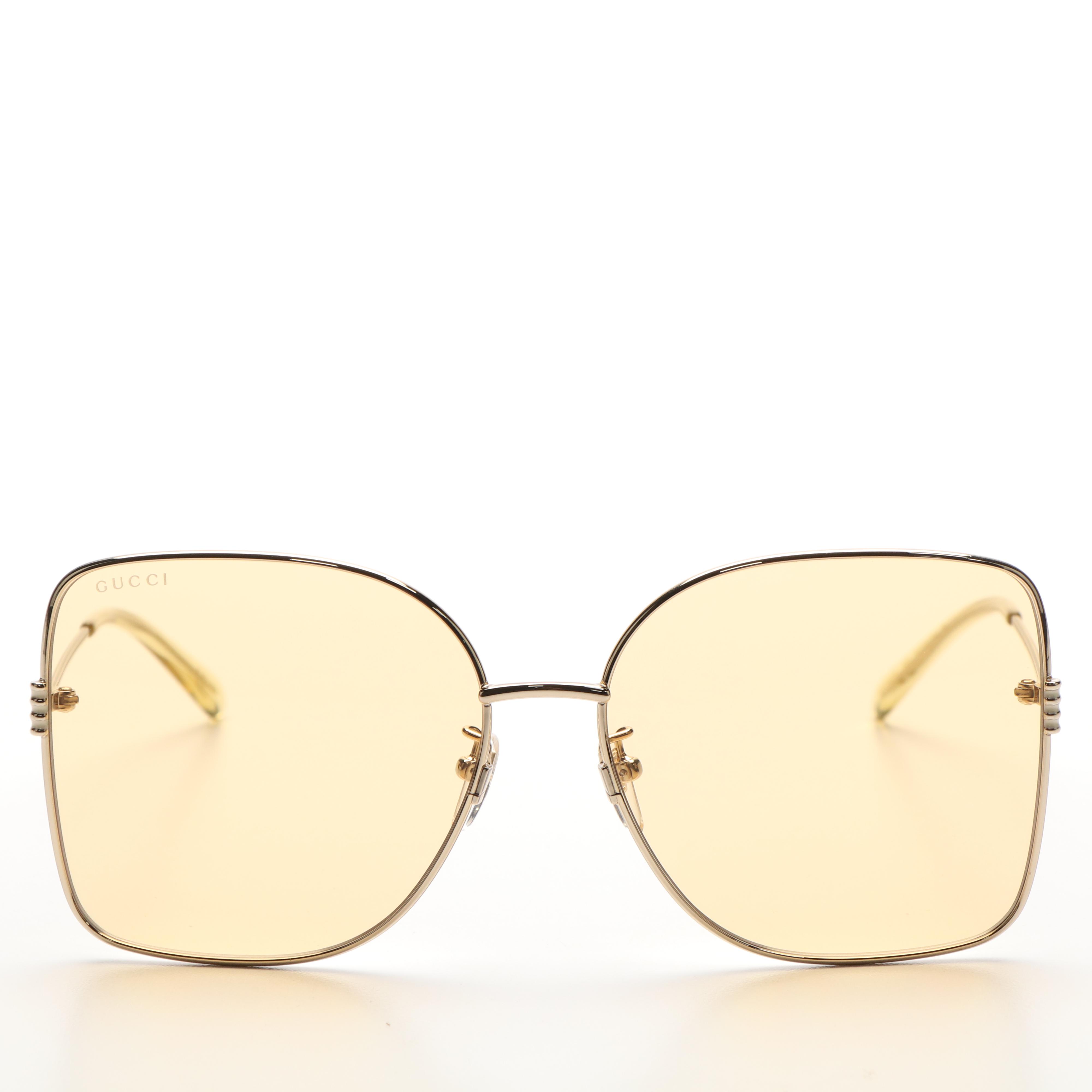 Gucci GG1282SA Gold Tone Frame and Yellow Tint Sunglasses with Case