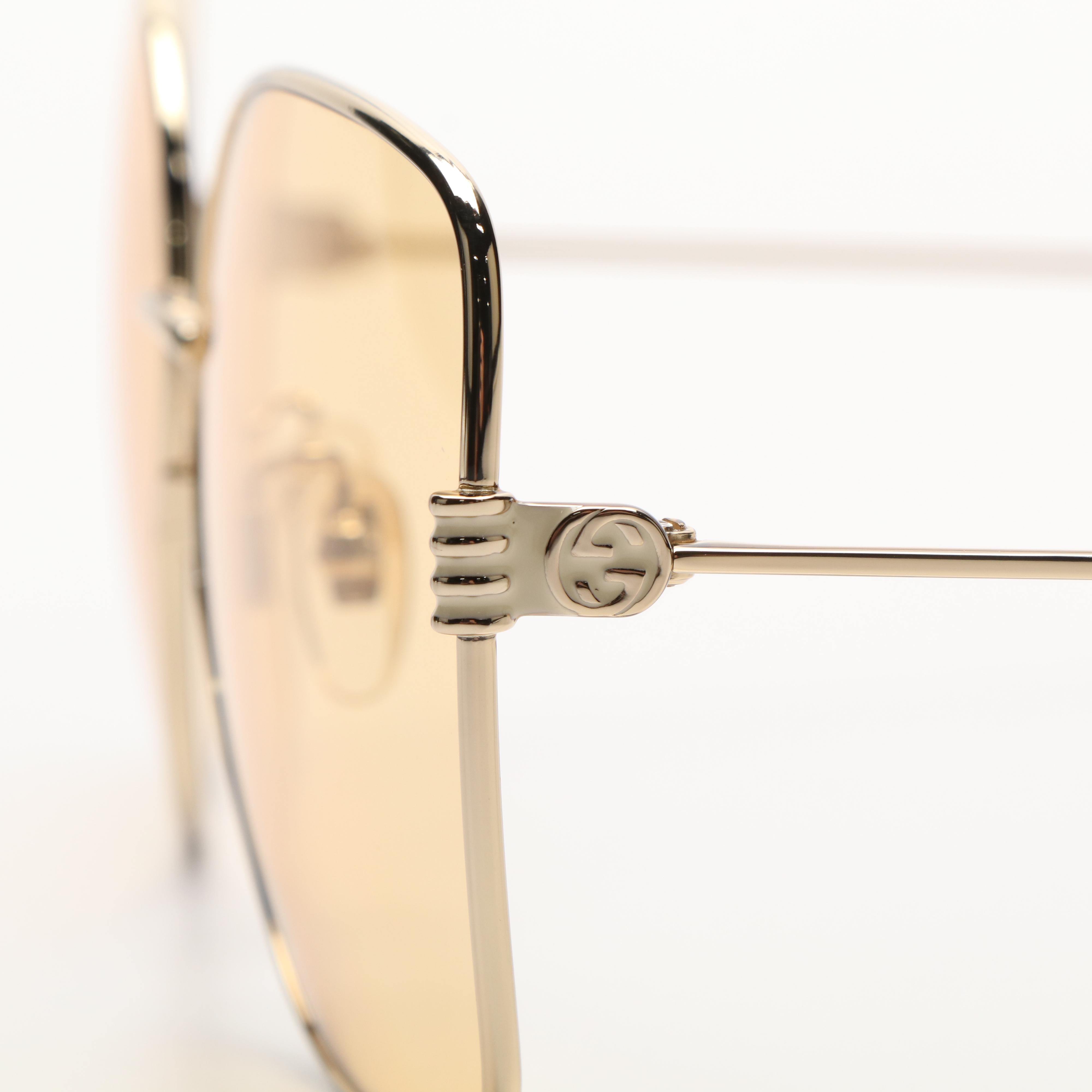 Gucci GG1282SA Gold Tone Frame and Yellow Tint Sunglasses with Case