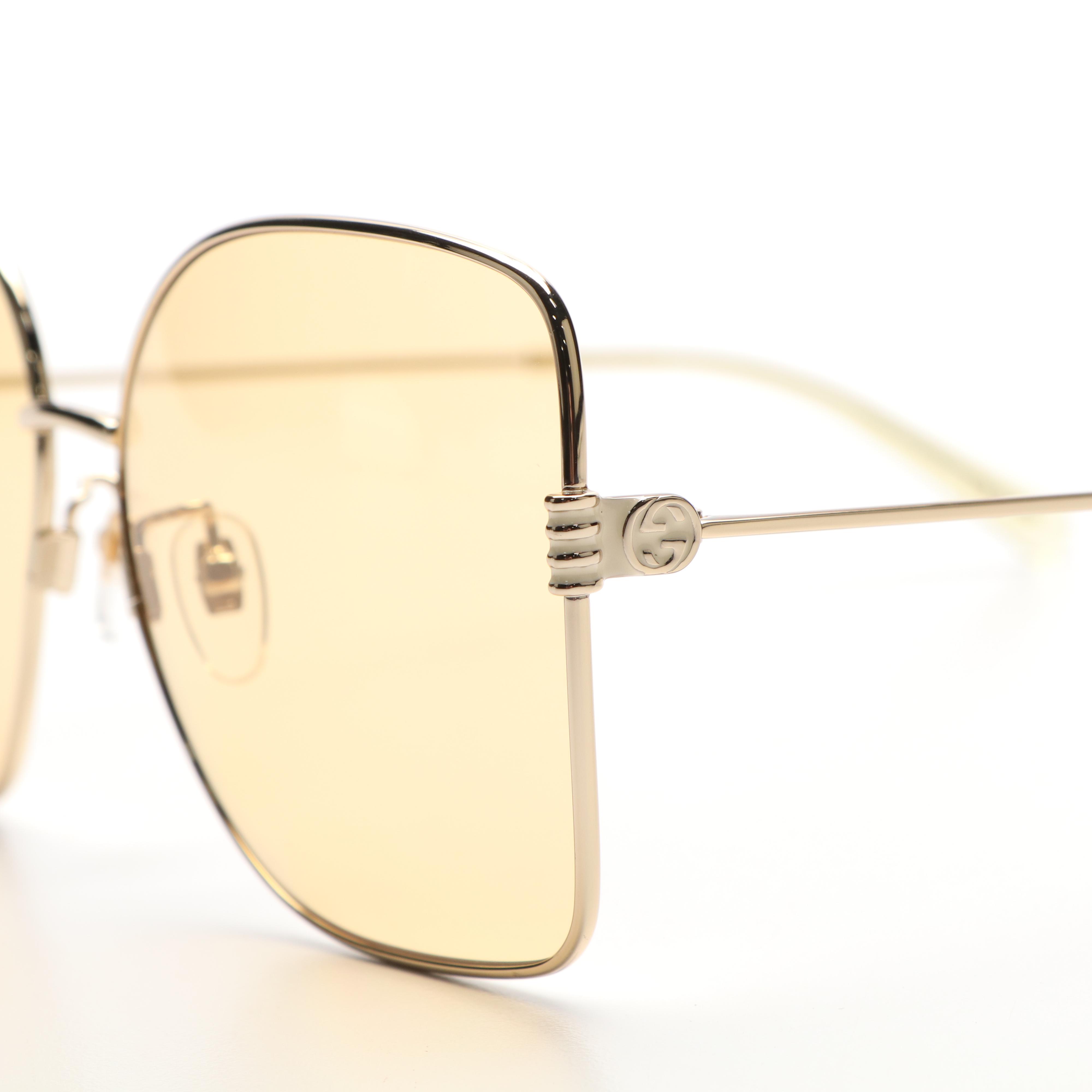 Gucci GG1282SA Gold Tone Frame and Yellow Tint Sunglasses with Case