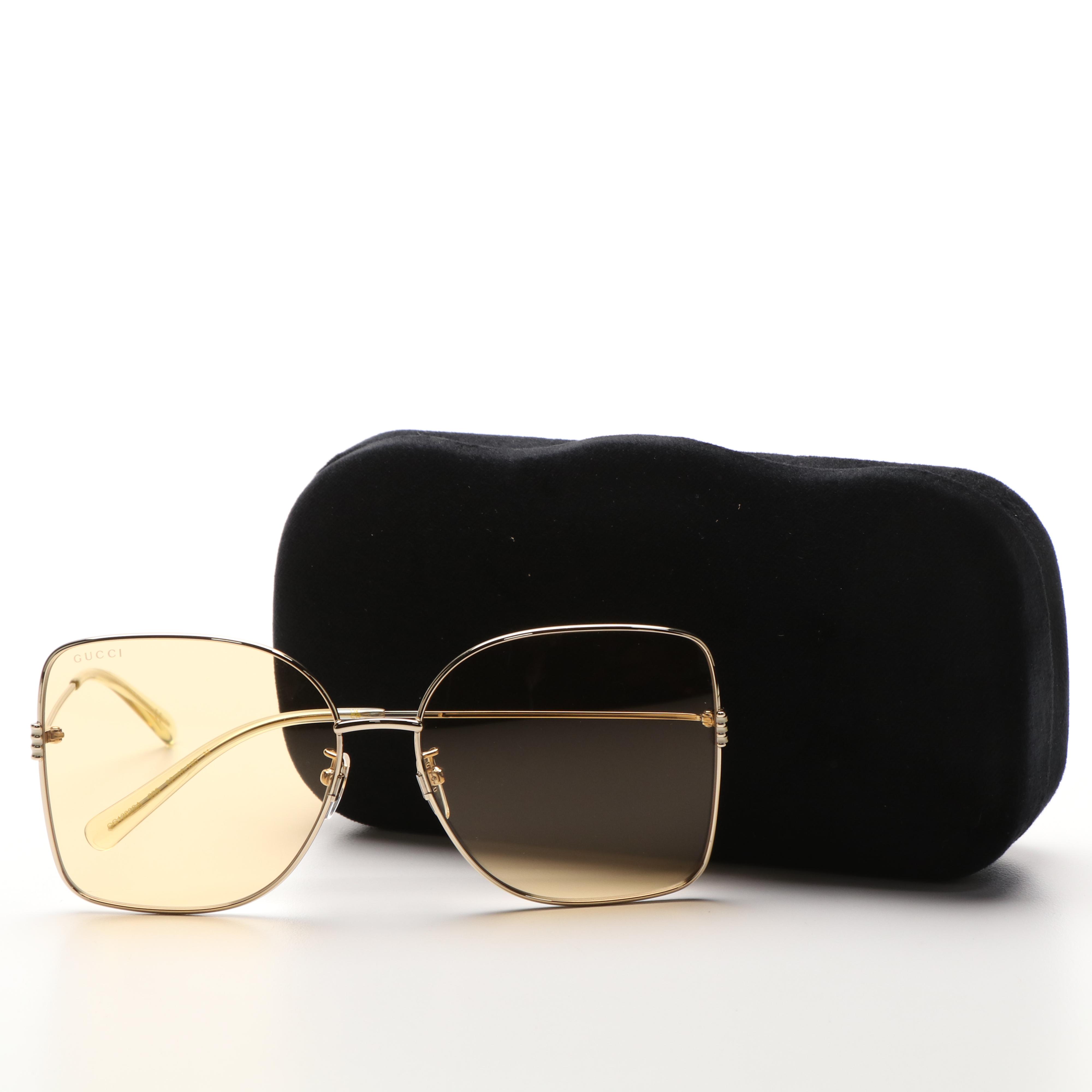 Gucci GG1282SA Gold Tone Frame and Yellow Tint Sunglasses with Case