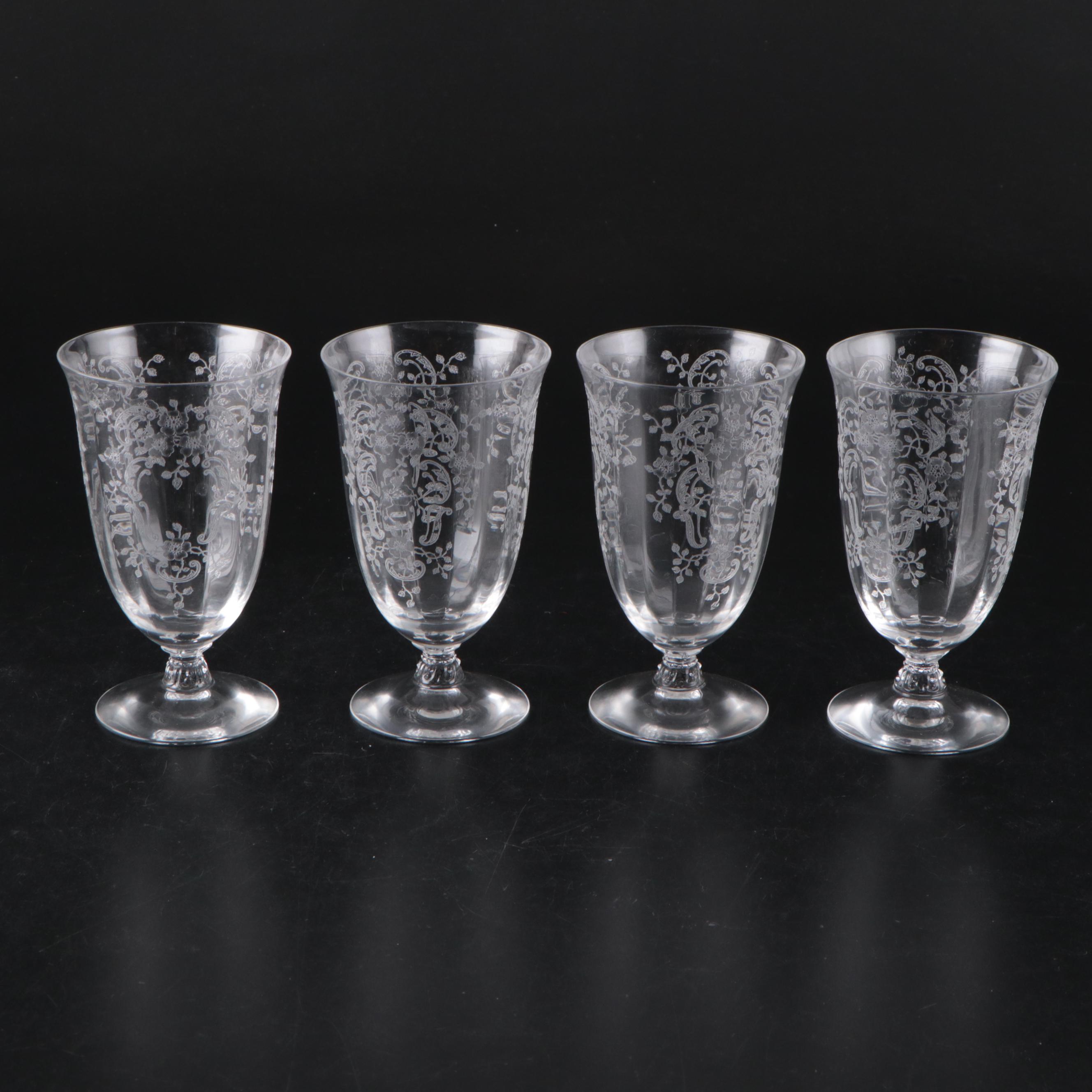 Art Deco Style Glass Needle Etched Stemware, Early to Mid20th Century